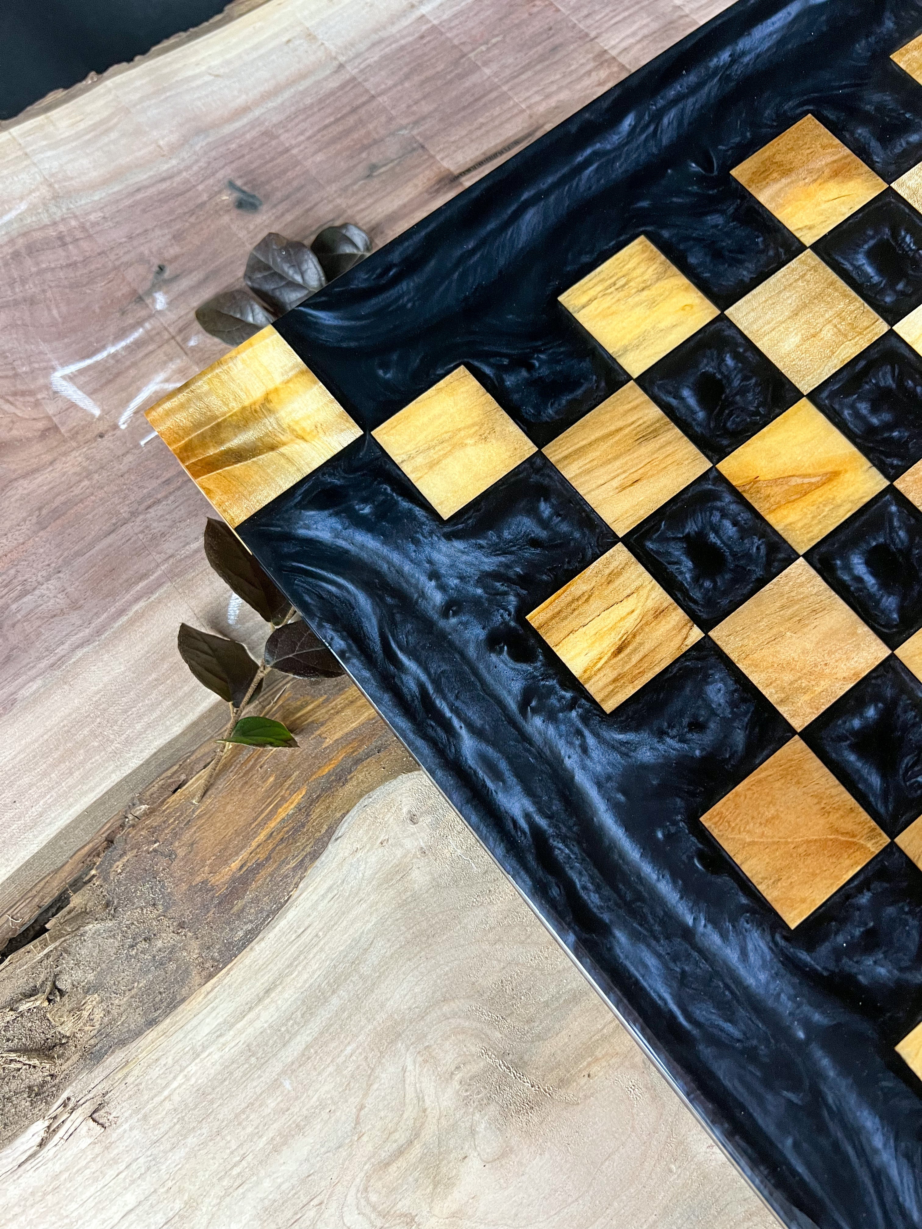 Maple Wood Black Onyx Chess Board (Glass Chess Set Included)
