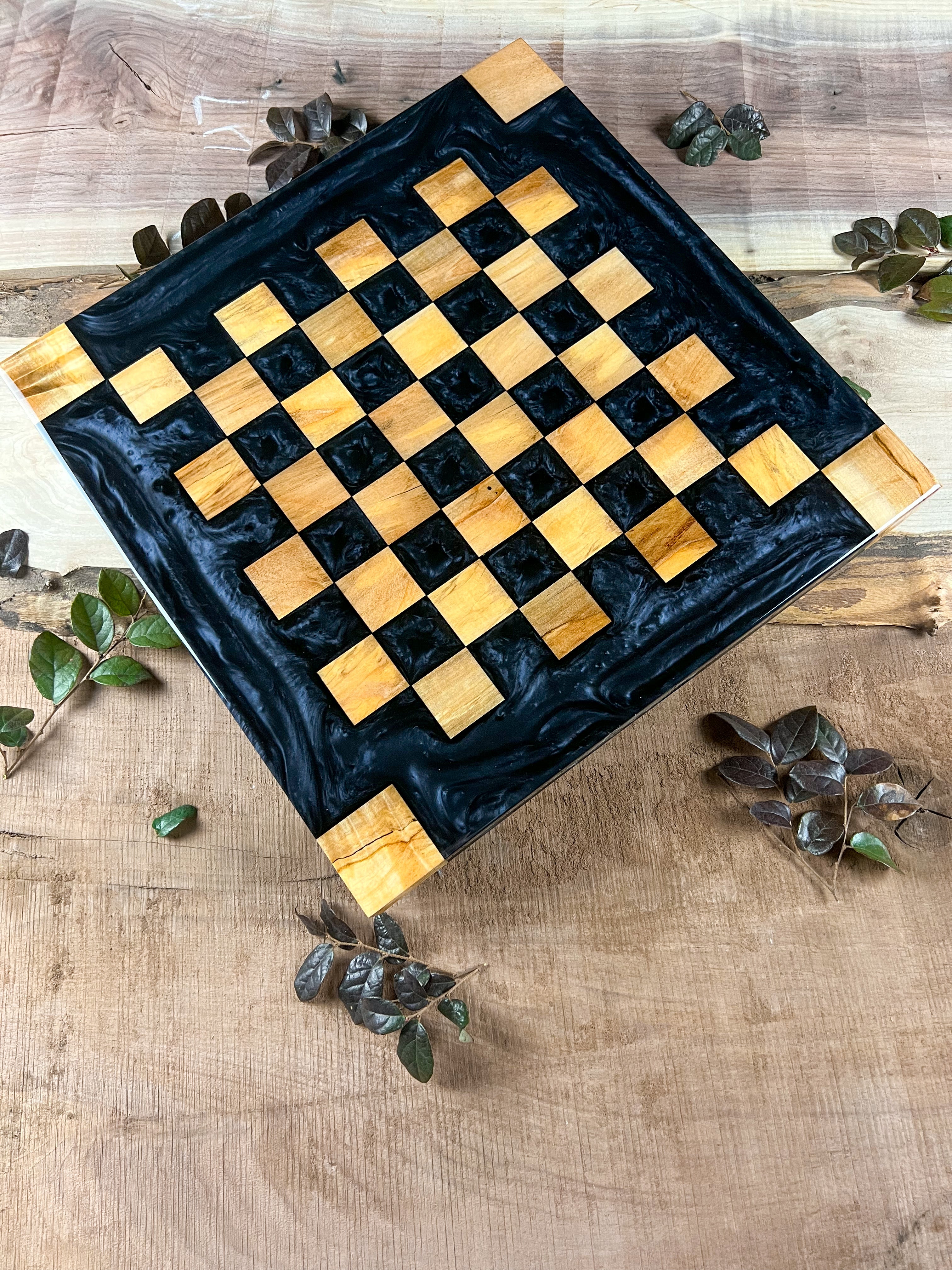 Maple Wood Black Onyx Chess Board (Glass Chess Set Included)