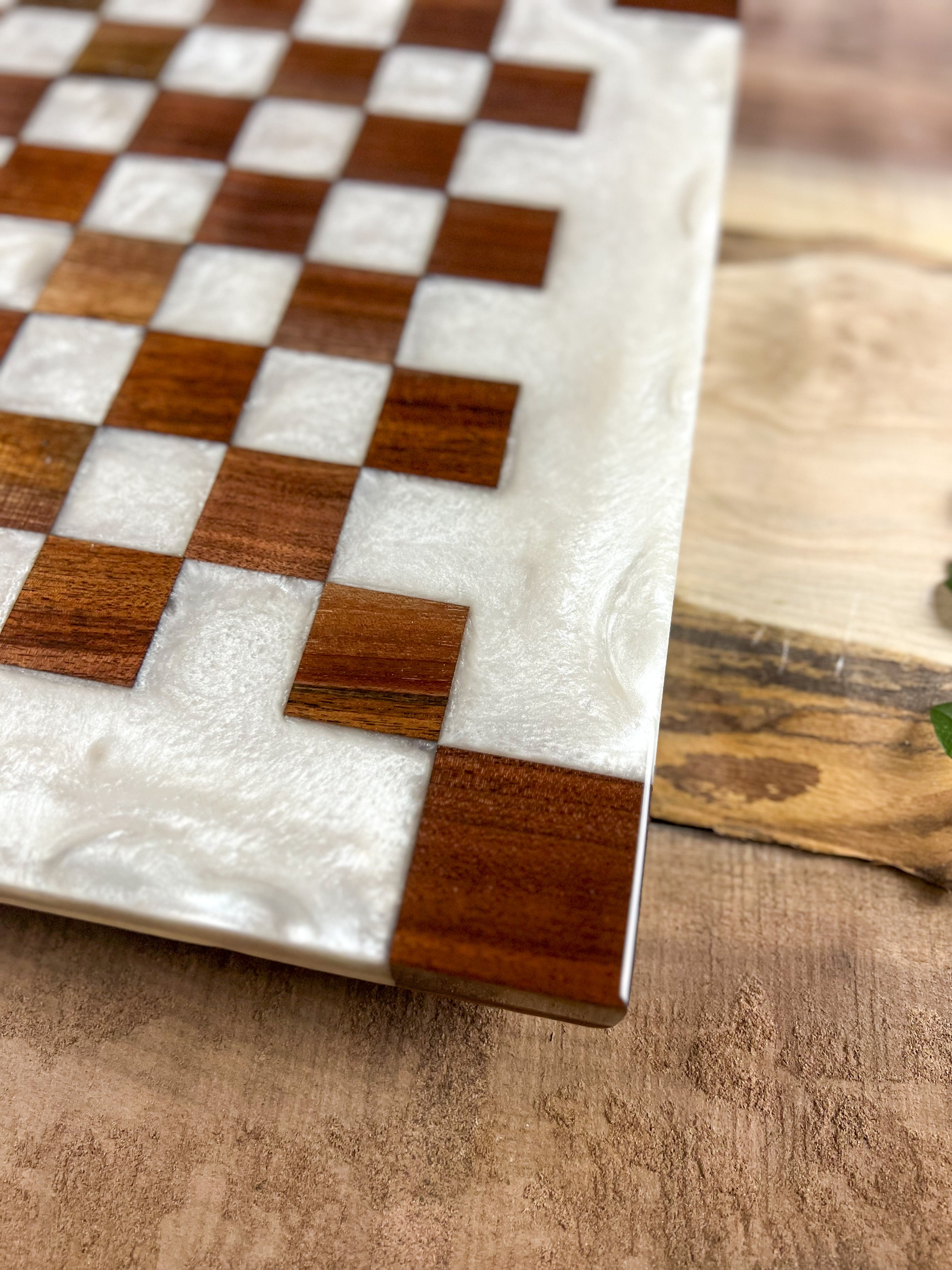 Pure Pearl White Black Walnut Chess Board (Glass Chess Set Included)