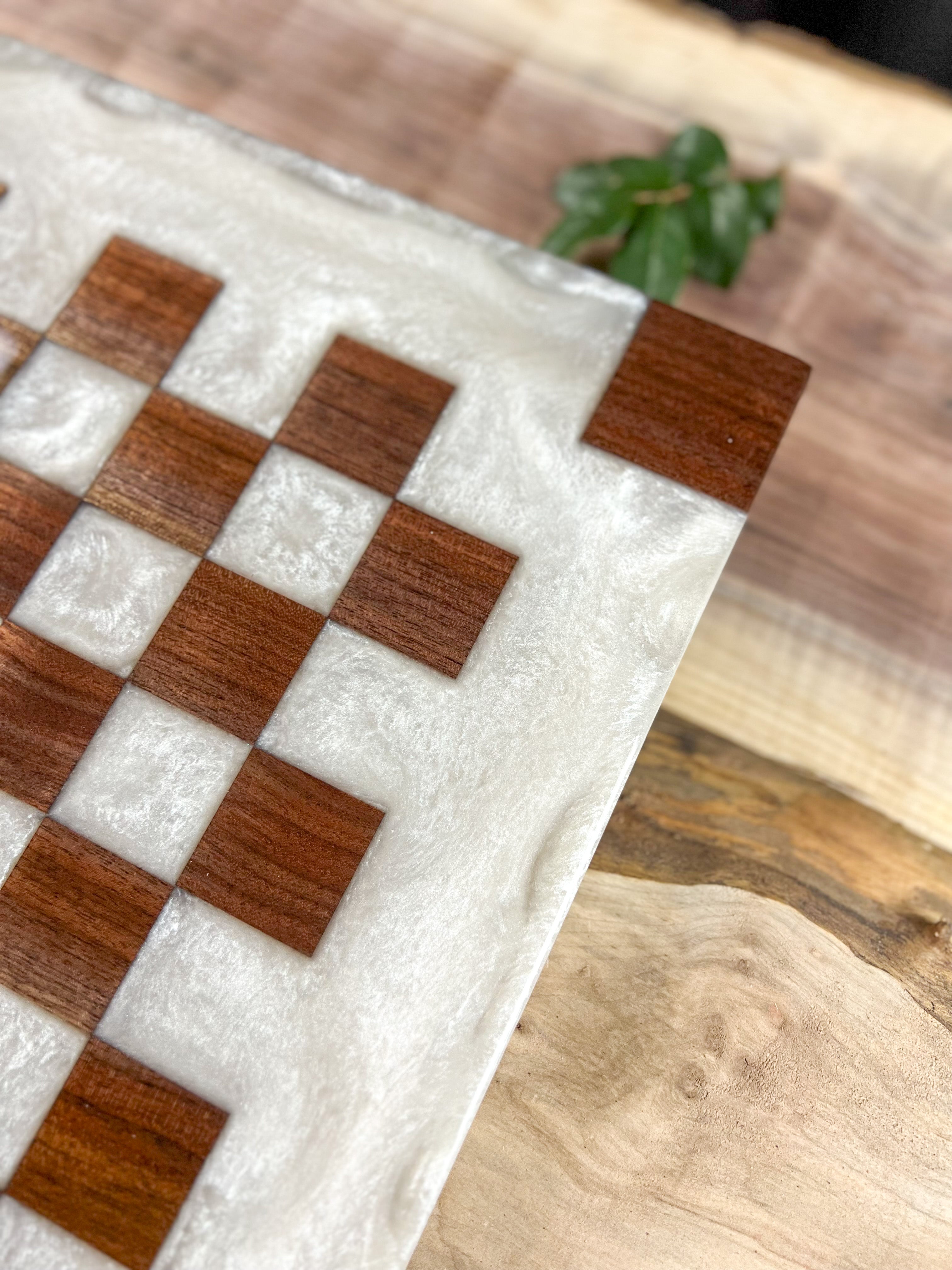 Pure Pearl White Black Walnut Chess Board (Glass Chess Set Included)