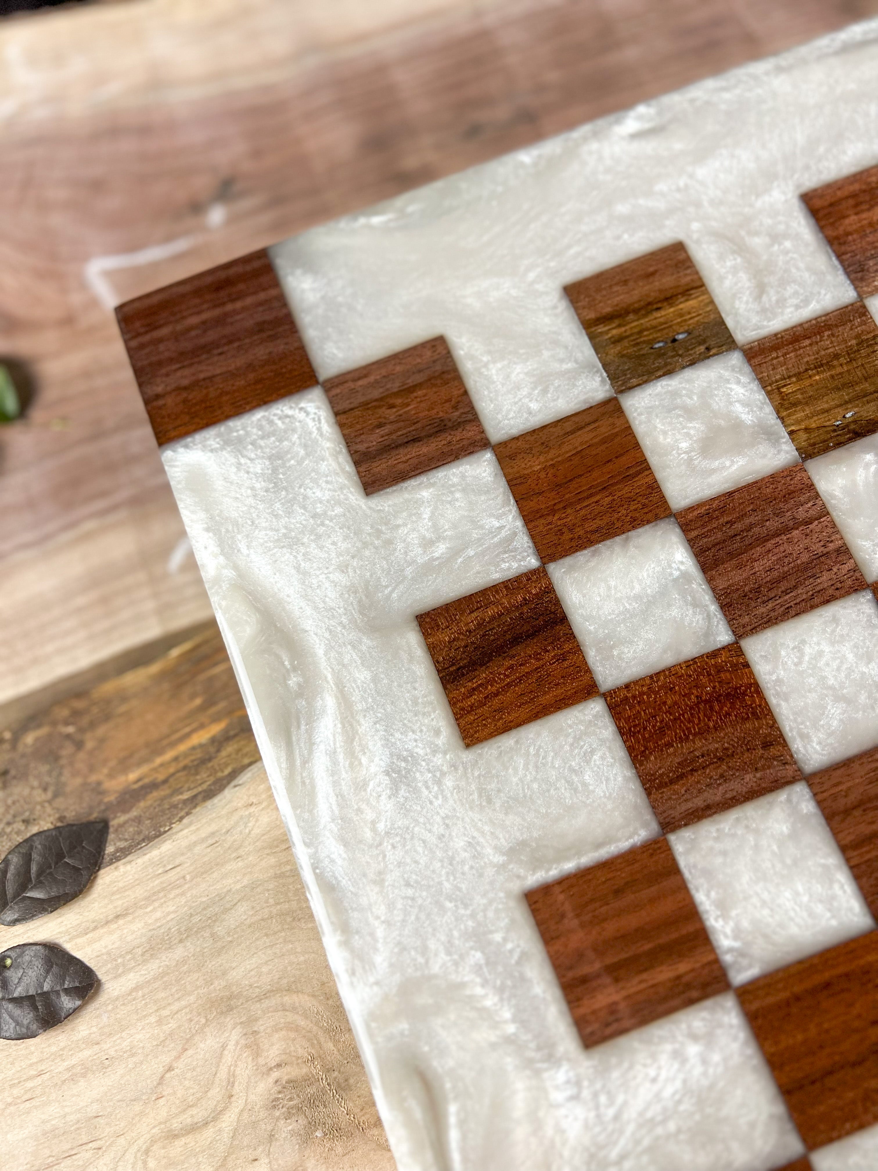 Pure Pearl White Black Walnut Chess Board (Glass Chess Set Included)
