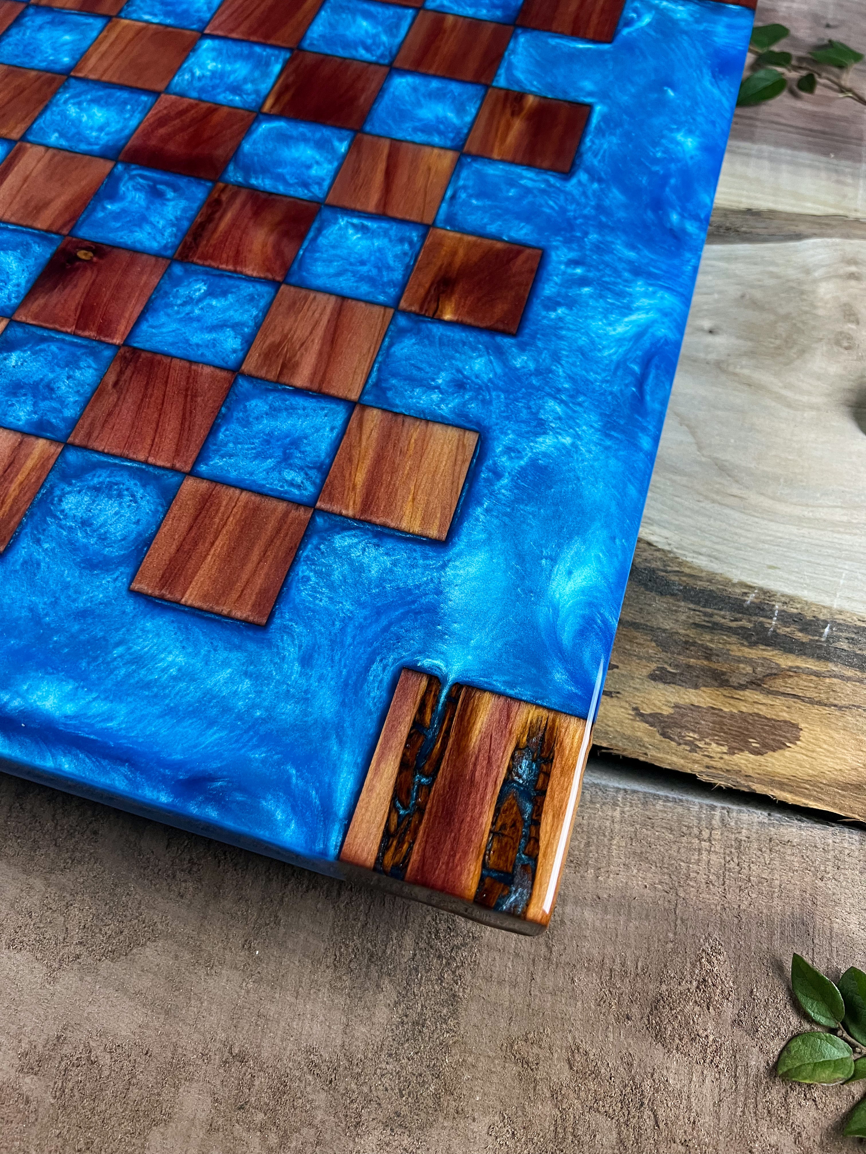 Aromatic Cedar Caribbean Blue Chess Board (Glass Chess Set Included)