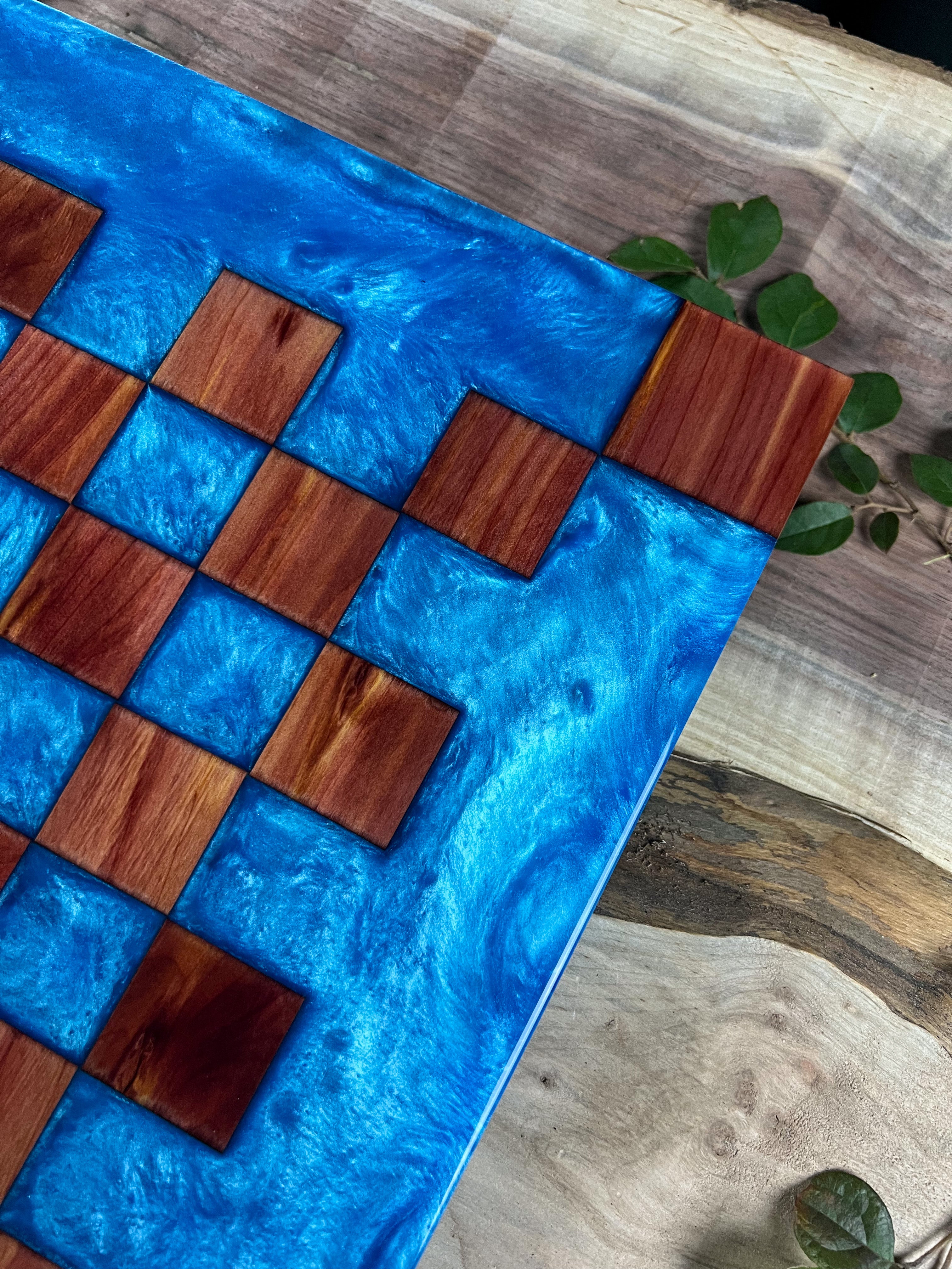 Aromatic Cedar Caribbean Blue Chess Board (Glass Chess Set Included)