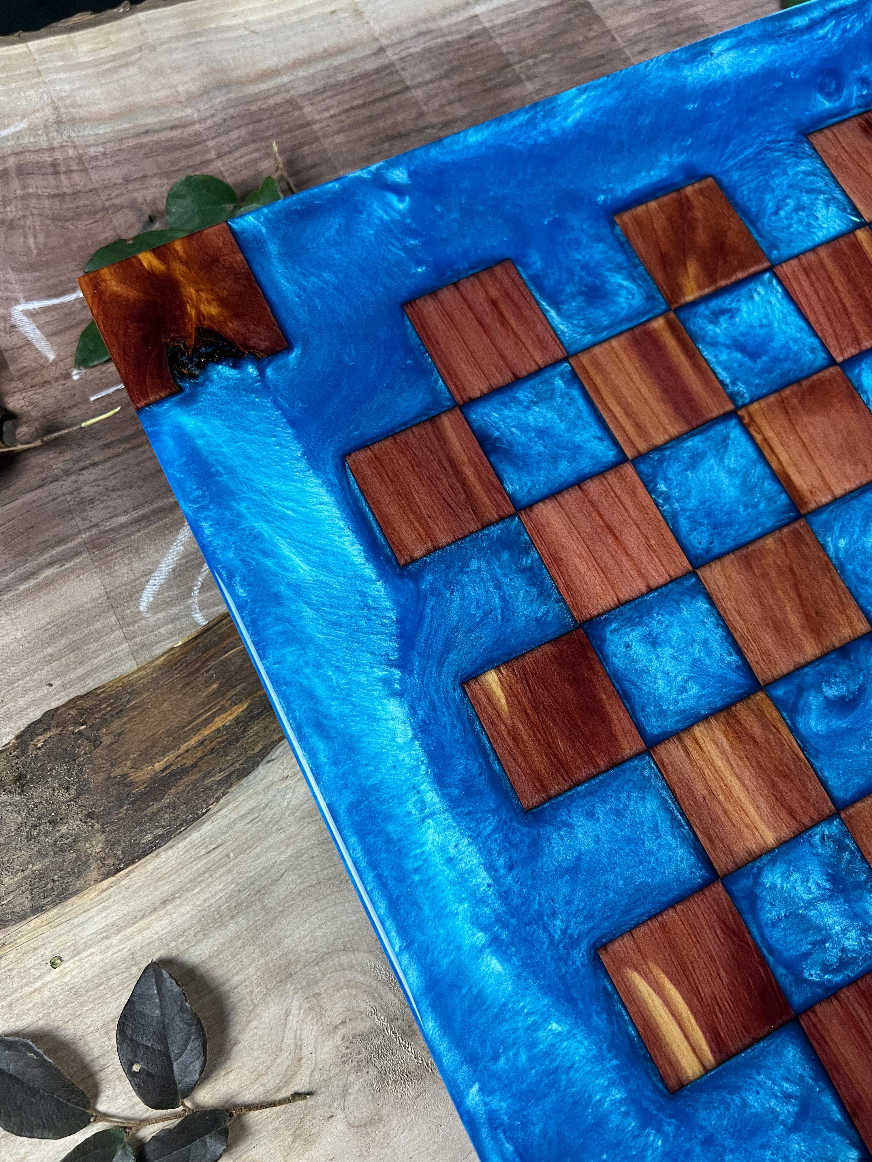 Aromatic Cedar Caribbean Blue Chess Board (Glass Chess Set Included)
