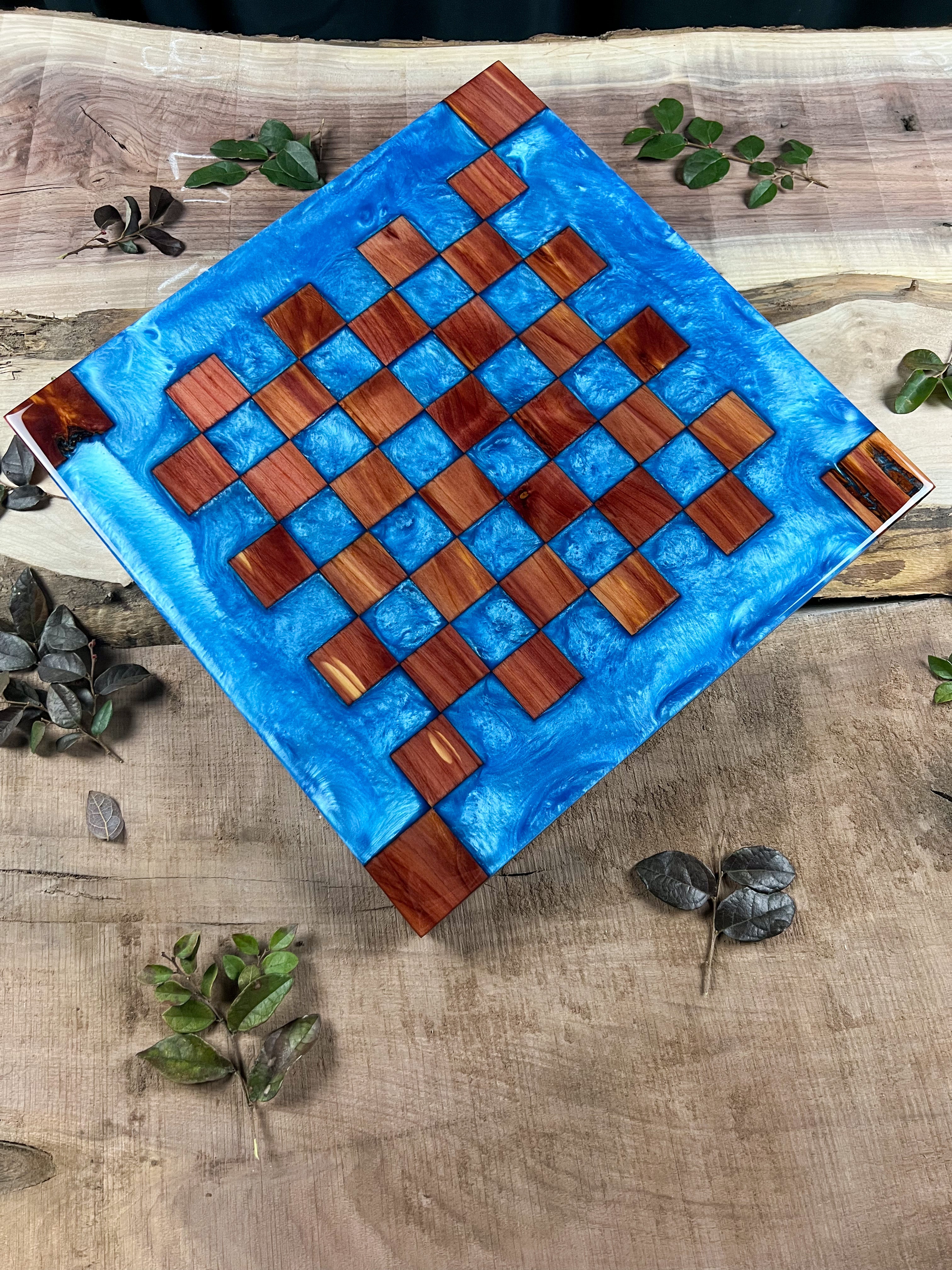 Aromatic Cedar Caribbean Blue Chess Board (Glass Chess Set Included)