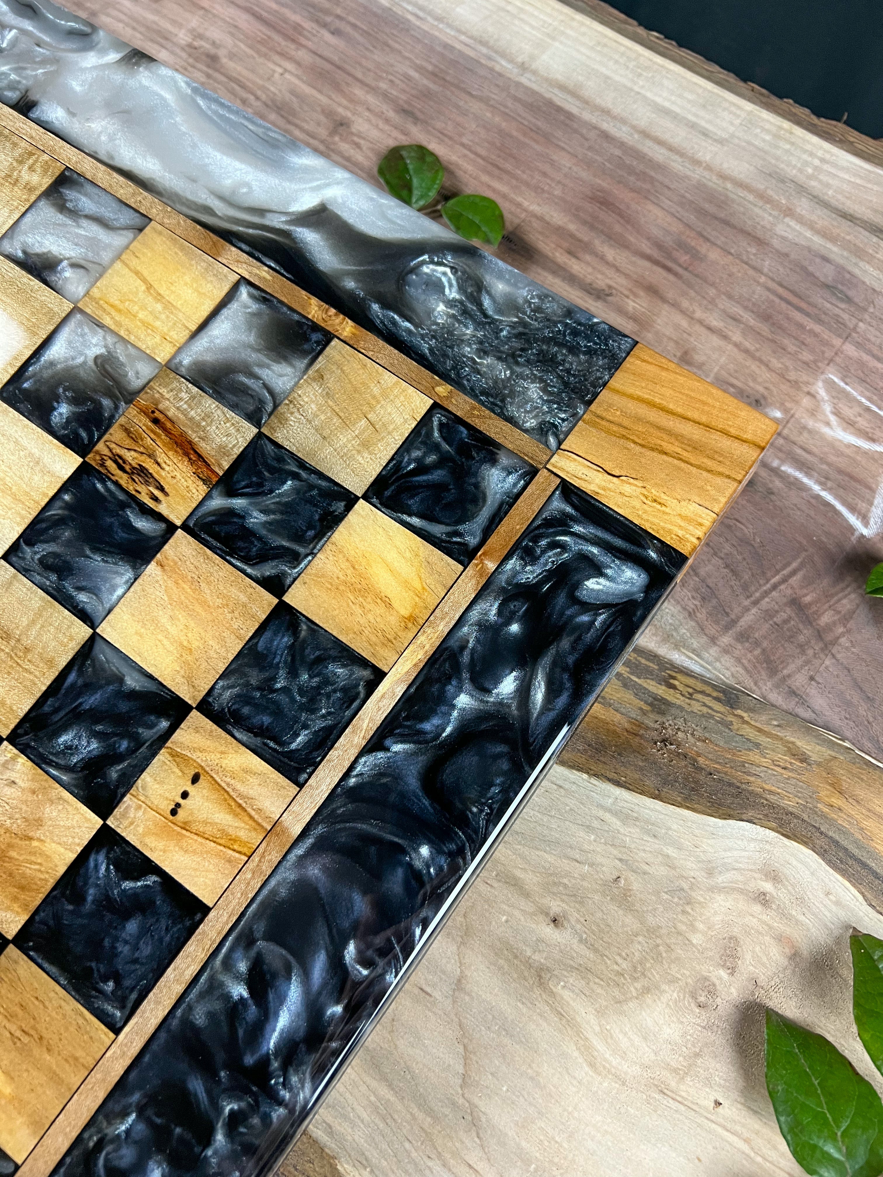 Maple Wood Pearl Black Onyx Chess Board (Glass Chess Set Included)