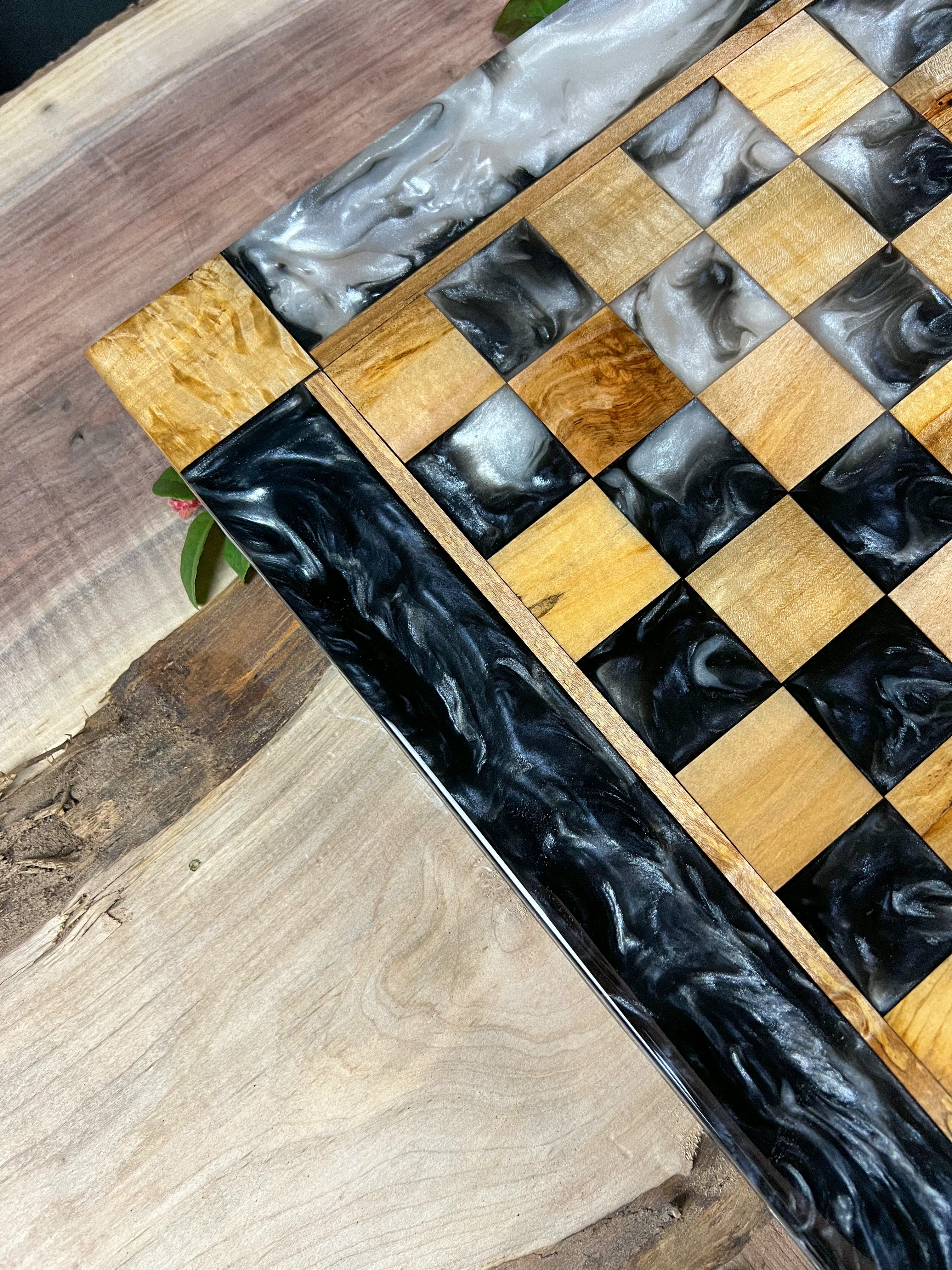 Maple Wood Pearl Black Onyx Chess Board (Glass Chess Set Included)