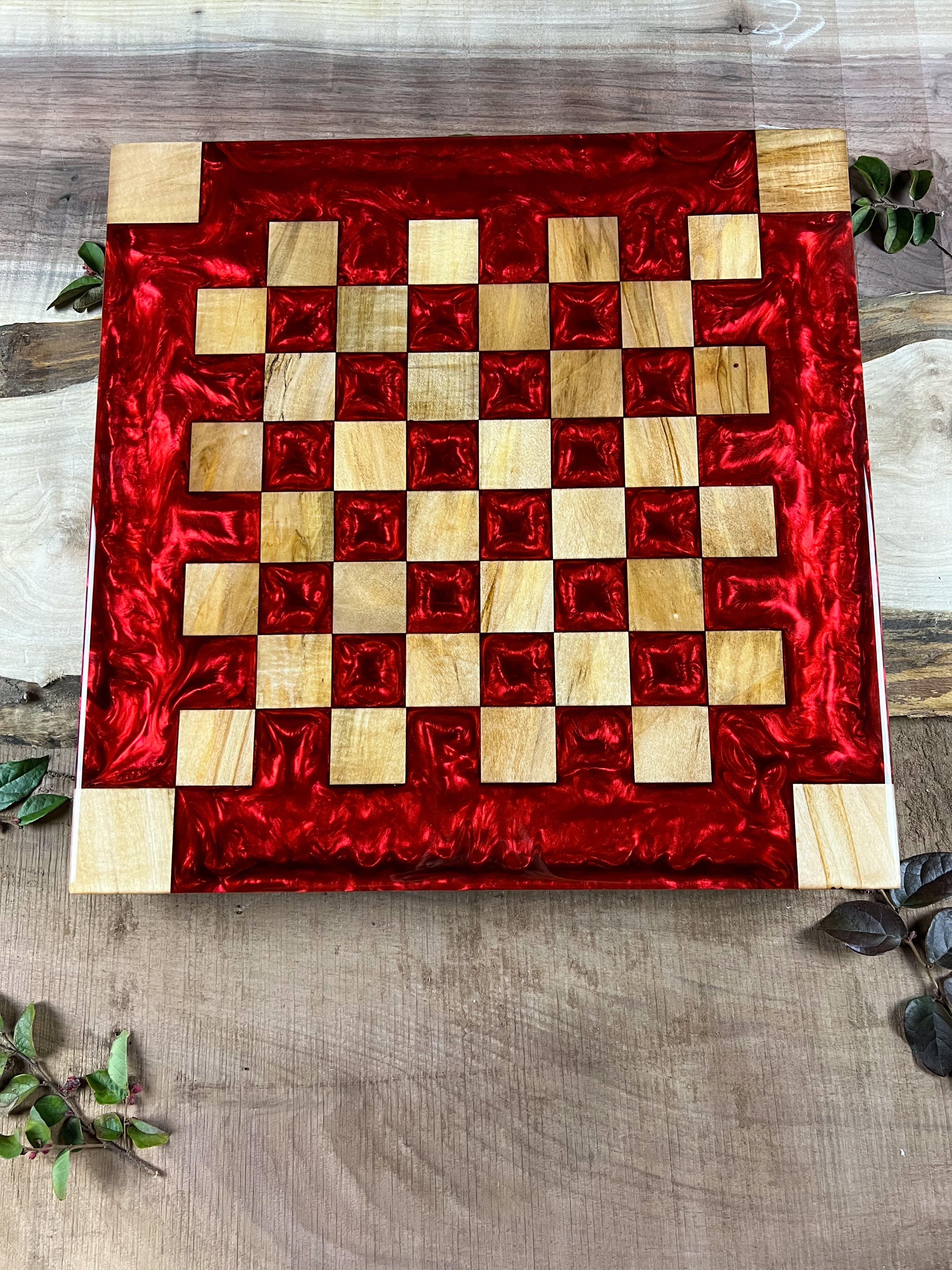 Maple Wood Red Lava Chess Board