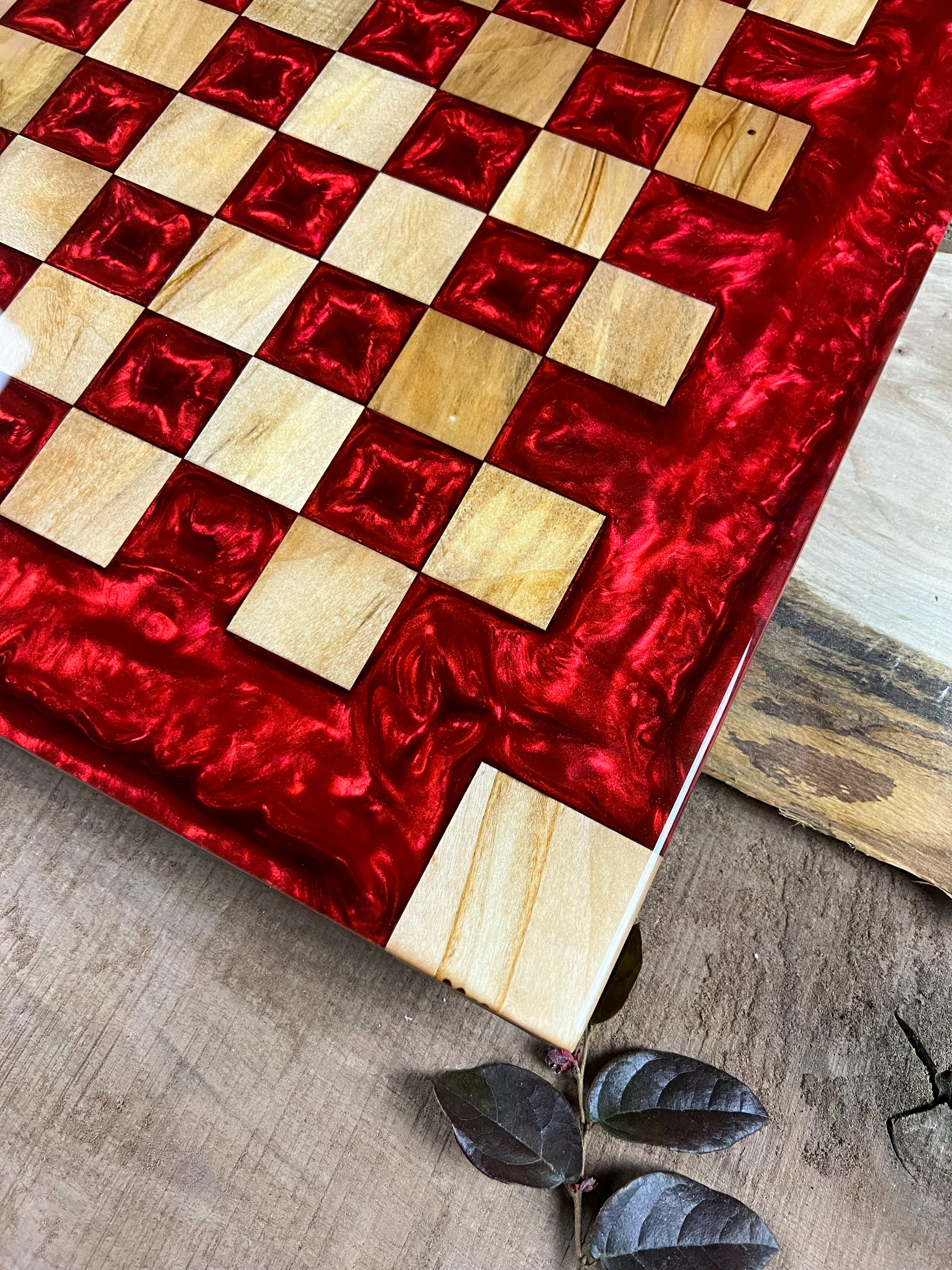 Maple Wood Red Lava Chess Board (Glass Chess Set Included)