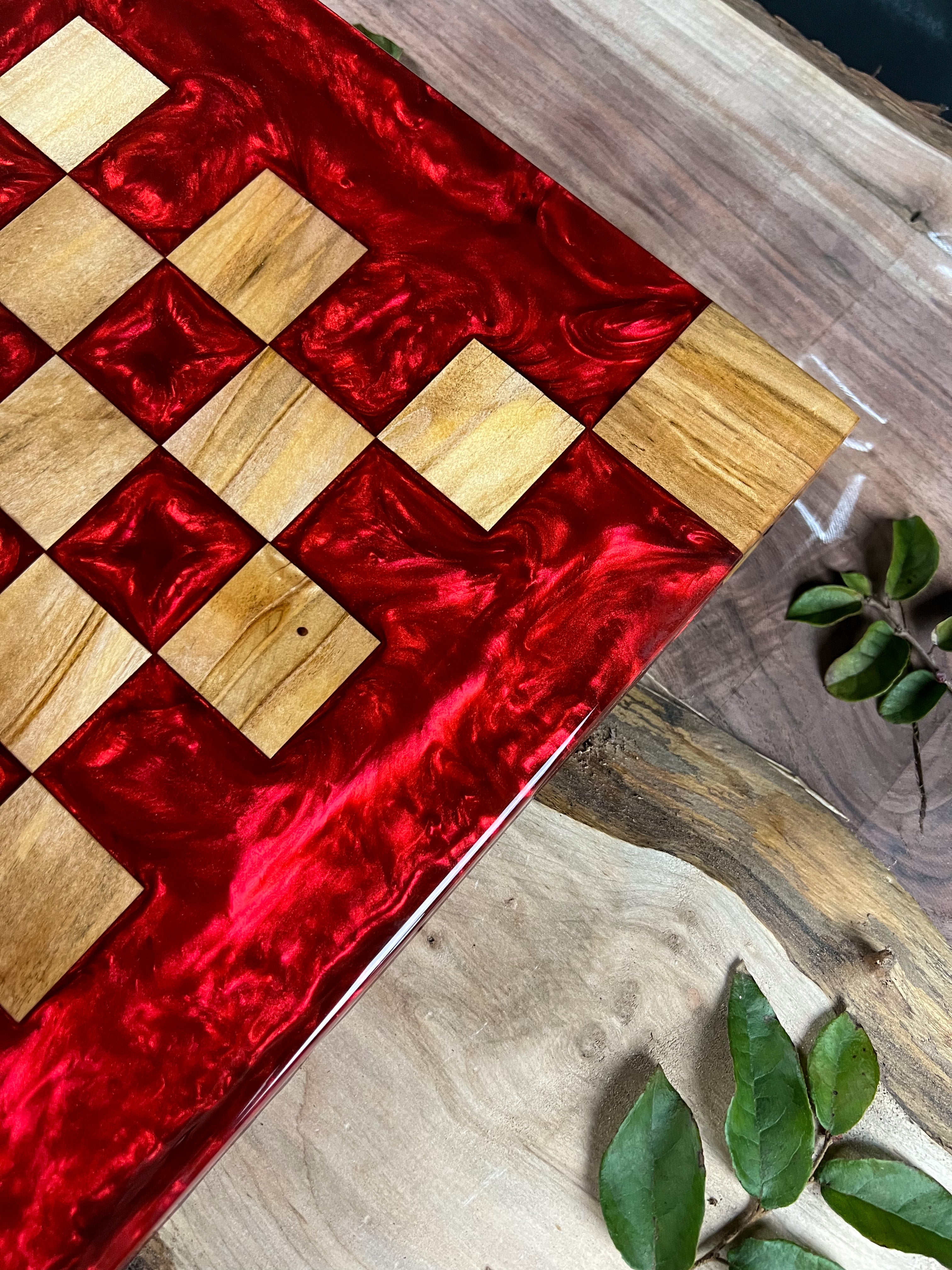 Maple Wood Red Lava Chess Board (Glass Chess Set Included)