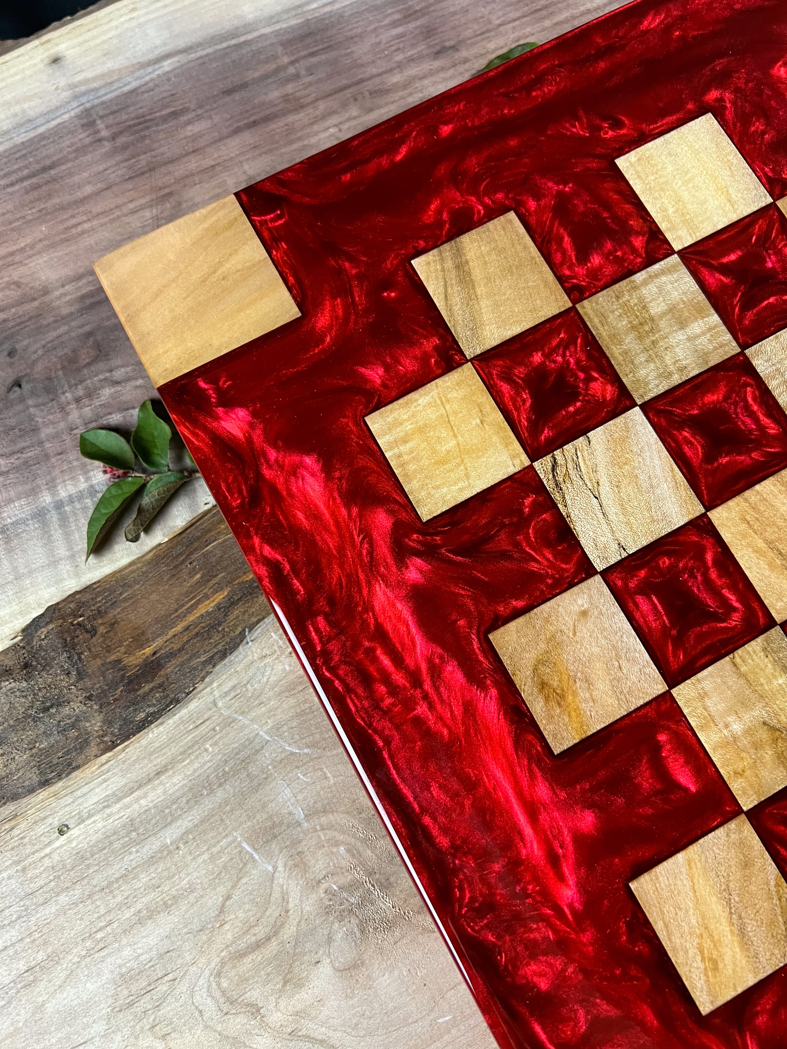 Maple Wood Red Lava Chess Board (Glass Chess Set Included)