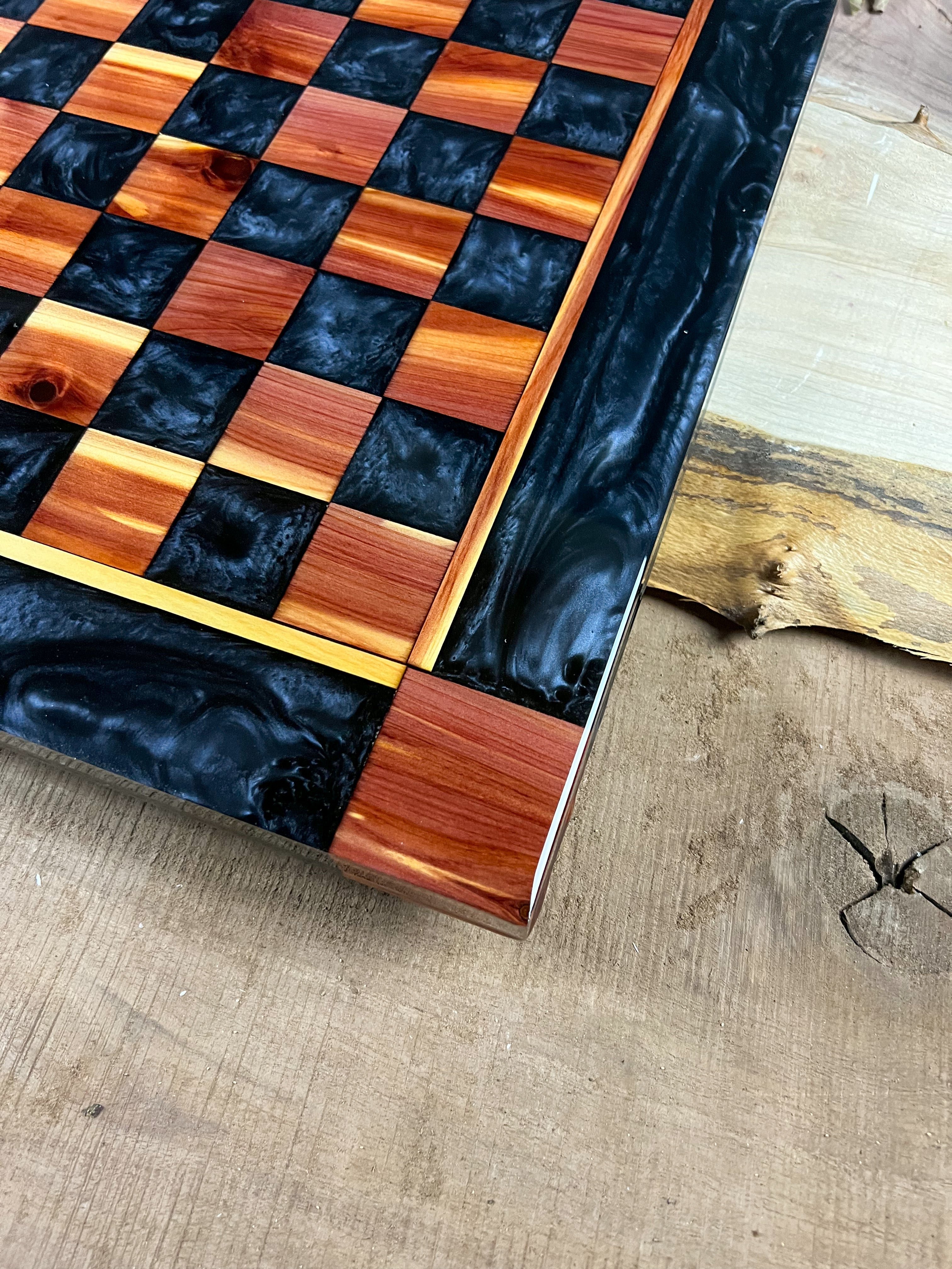Black Onyx Cedar Chess Board (Glass Chess Set Included)