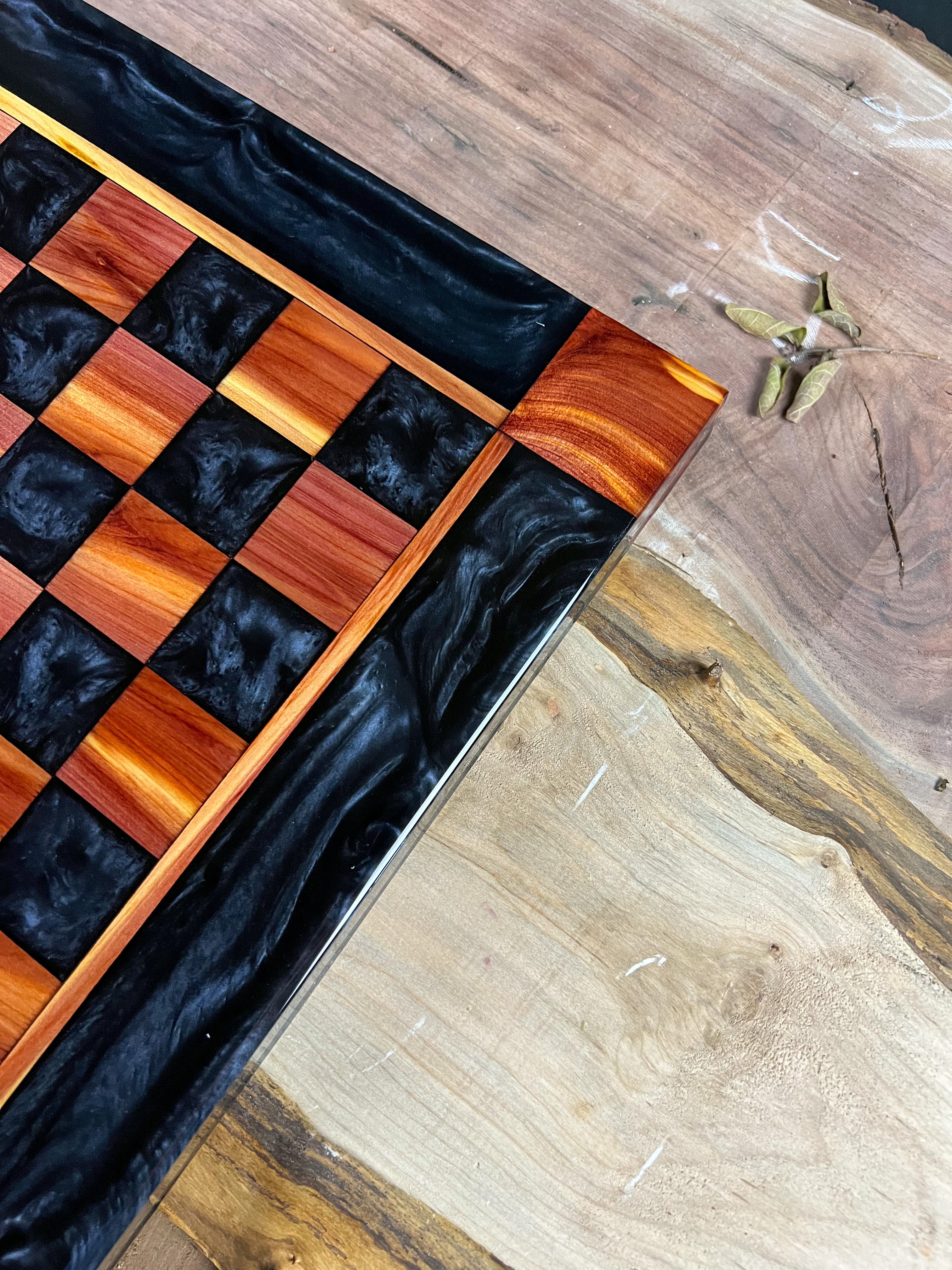 Black Onyx Cedar Chess Board (Glass Chess Set Included)