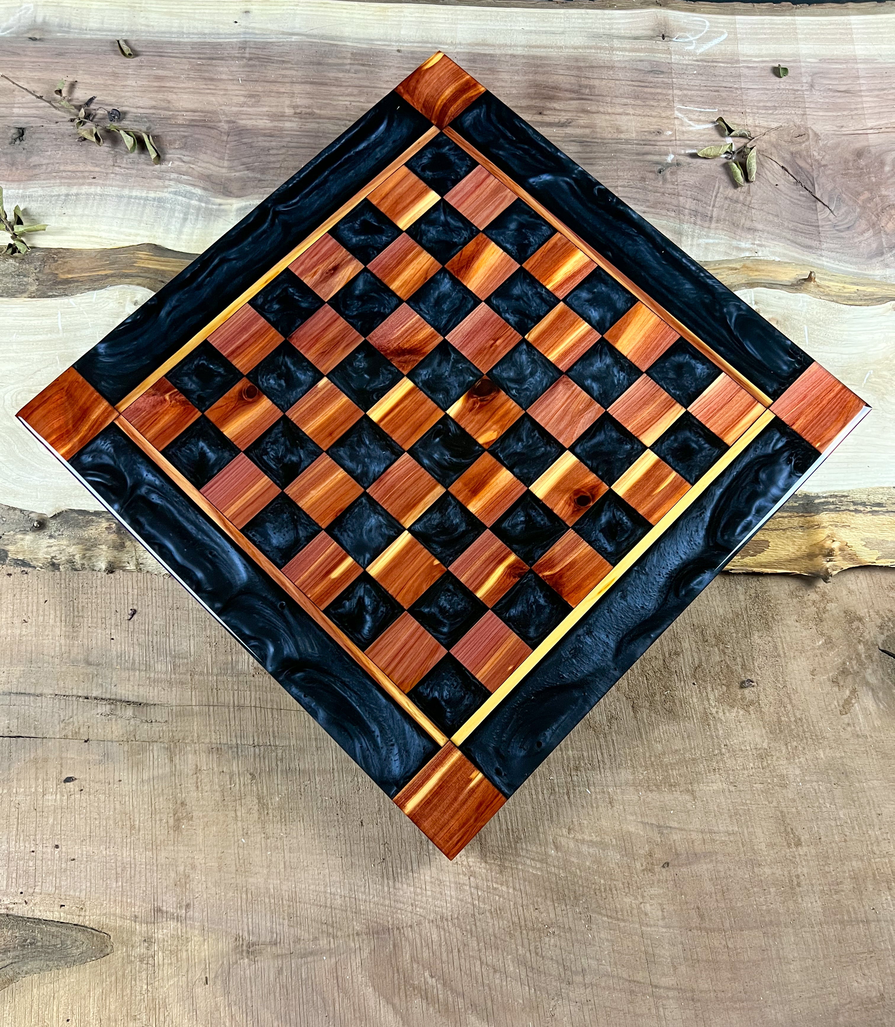 Black Onyx Cedar Chess Board (Glass Chess Set Included)