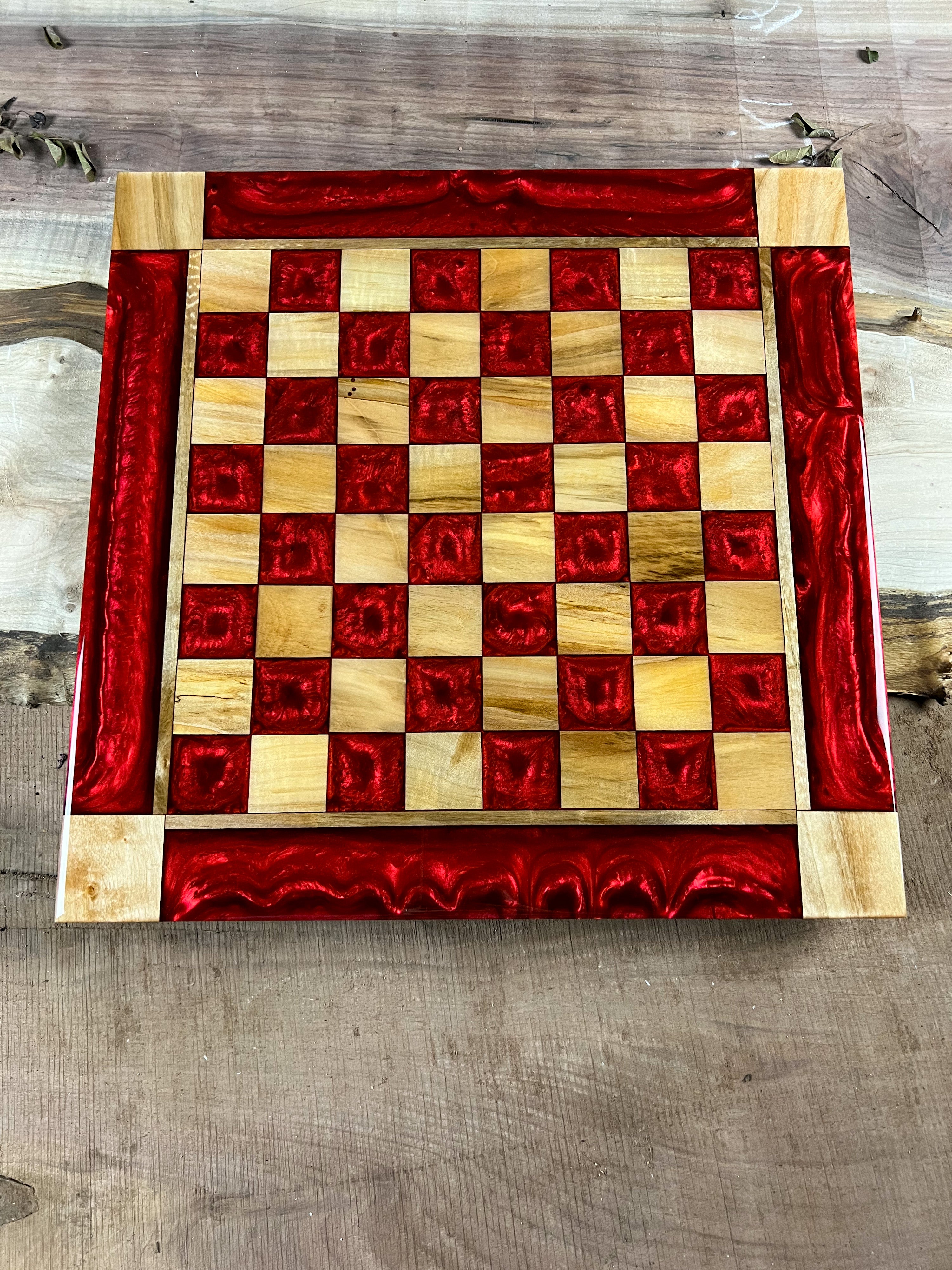 Red Lava Maple Wood Chess Board (With Border)