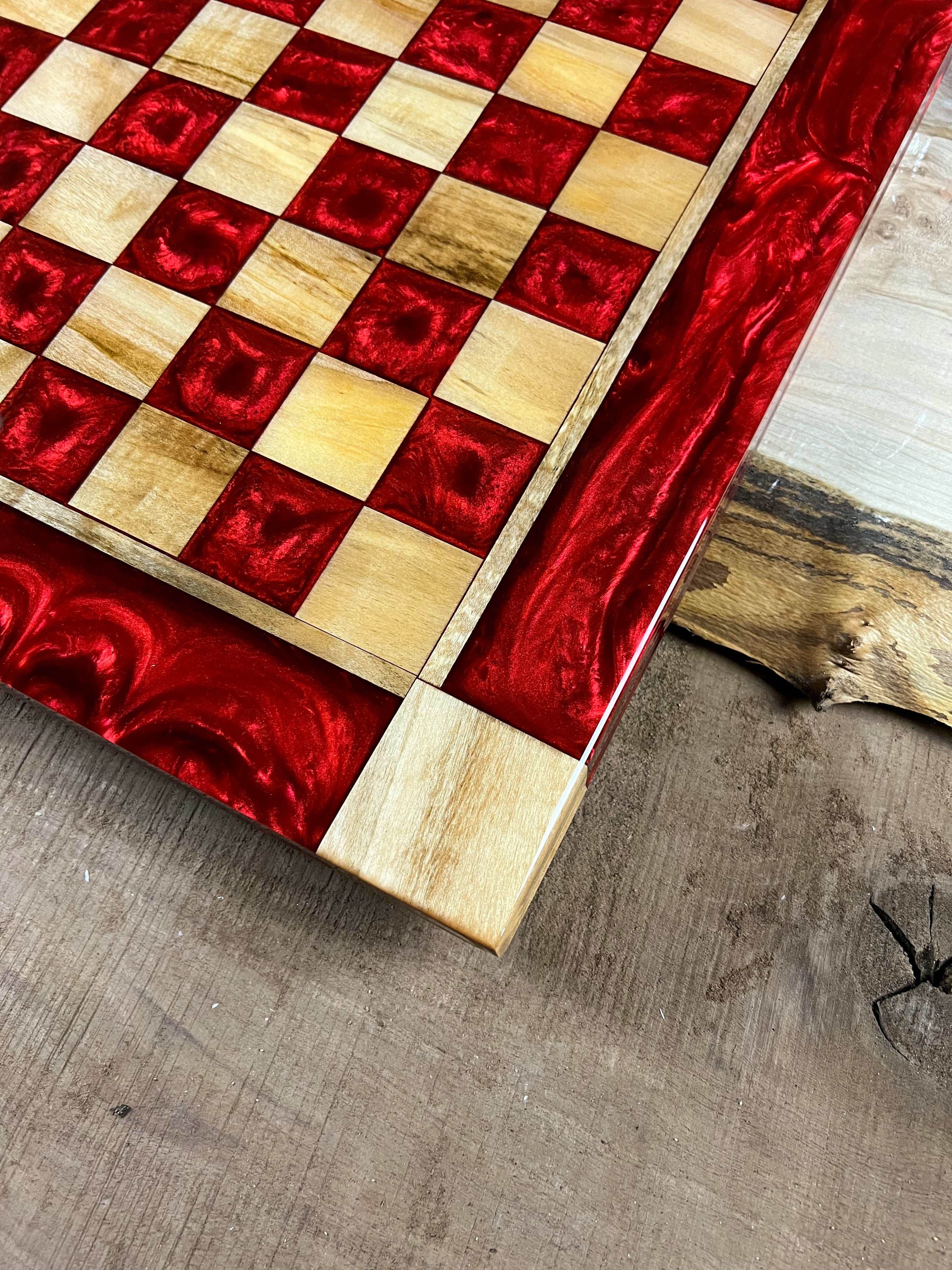 Red Lava Maple Wood Chess Board (With Border)