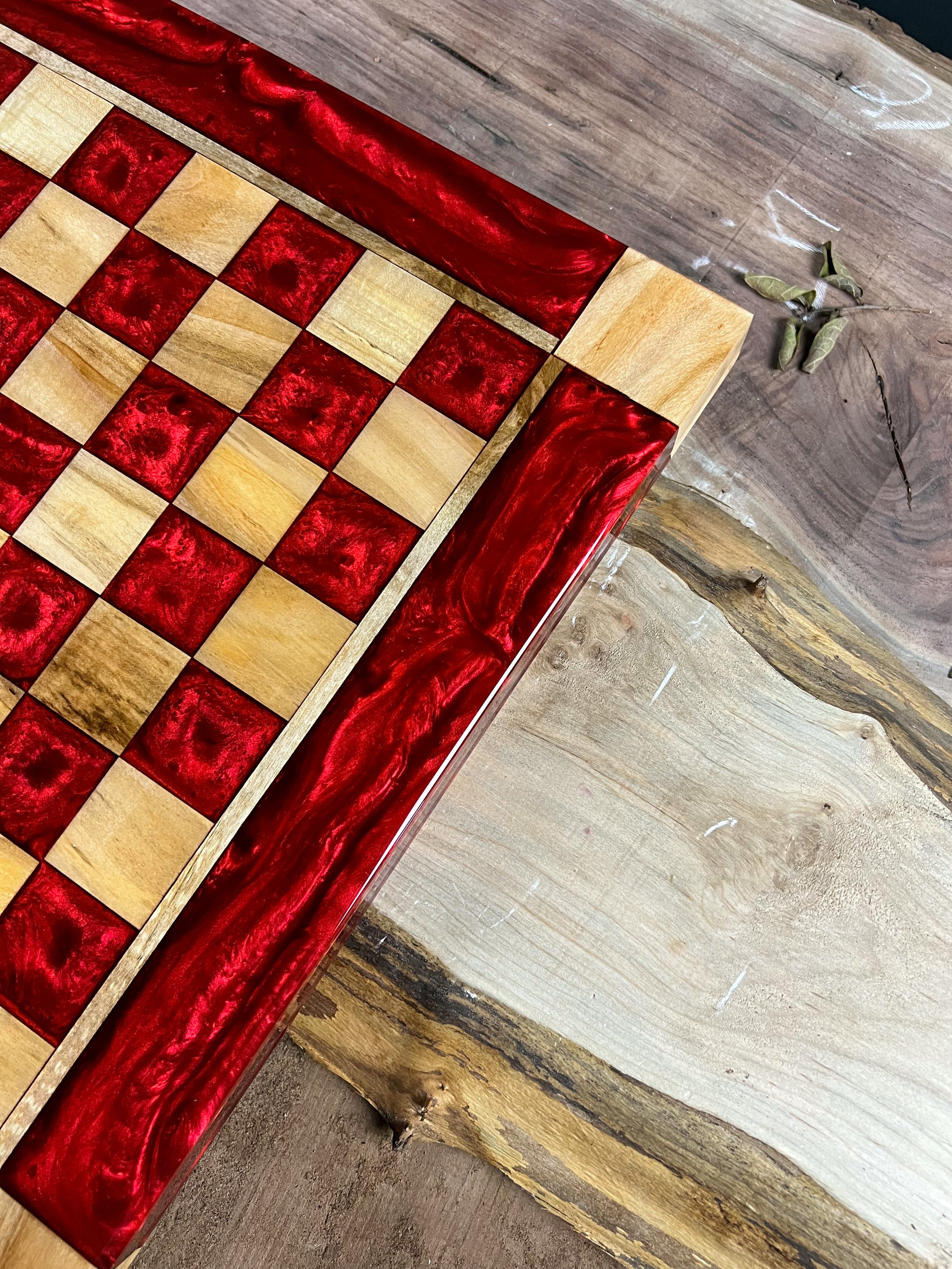 Red Lava Maple Wood Chess Board (Glass Chess Set Included)