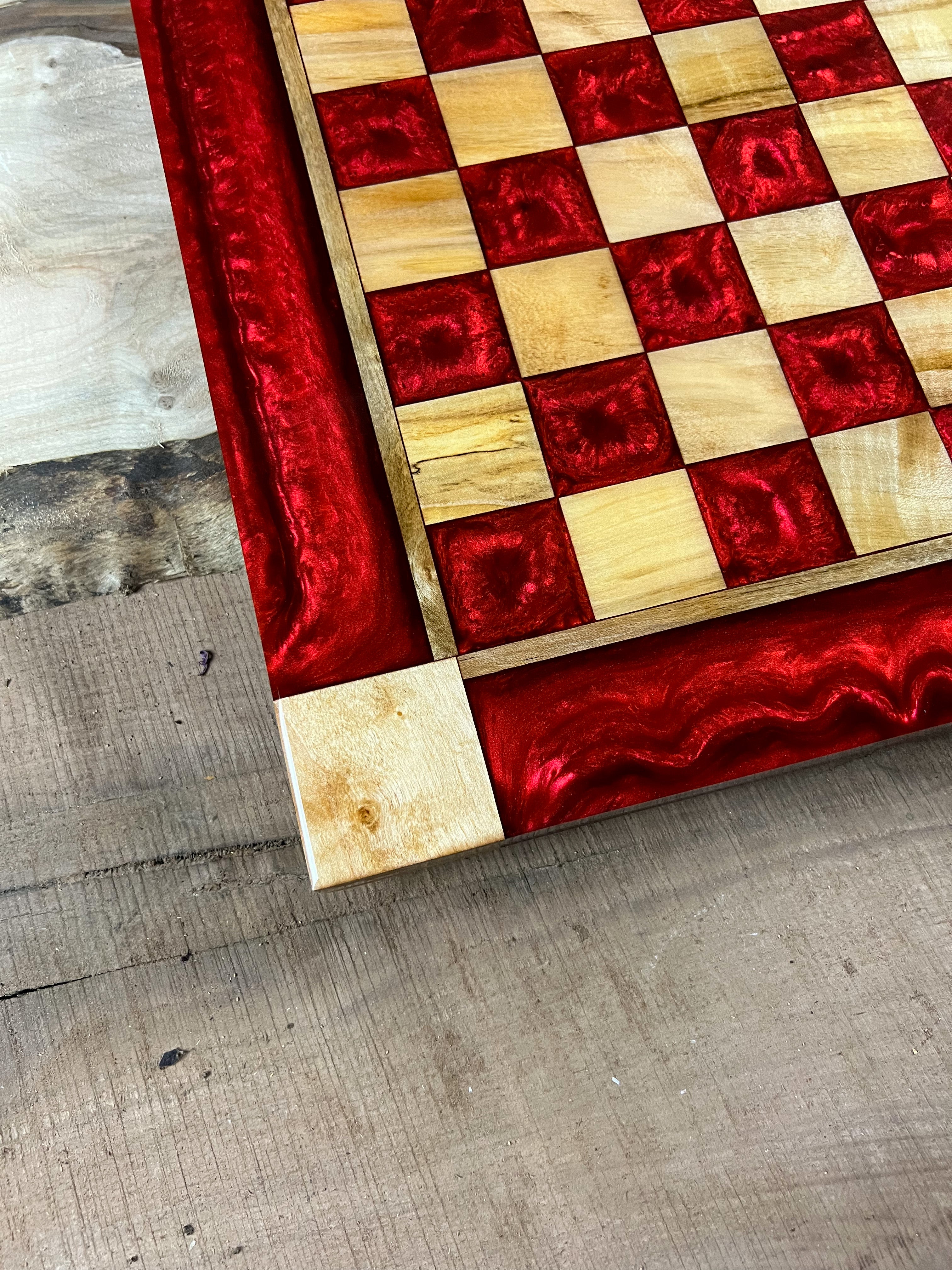 Red Lava Maple Wood Chess Board (Glass Chess Set Included)