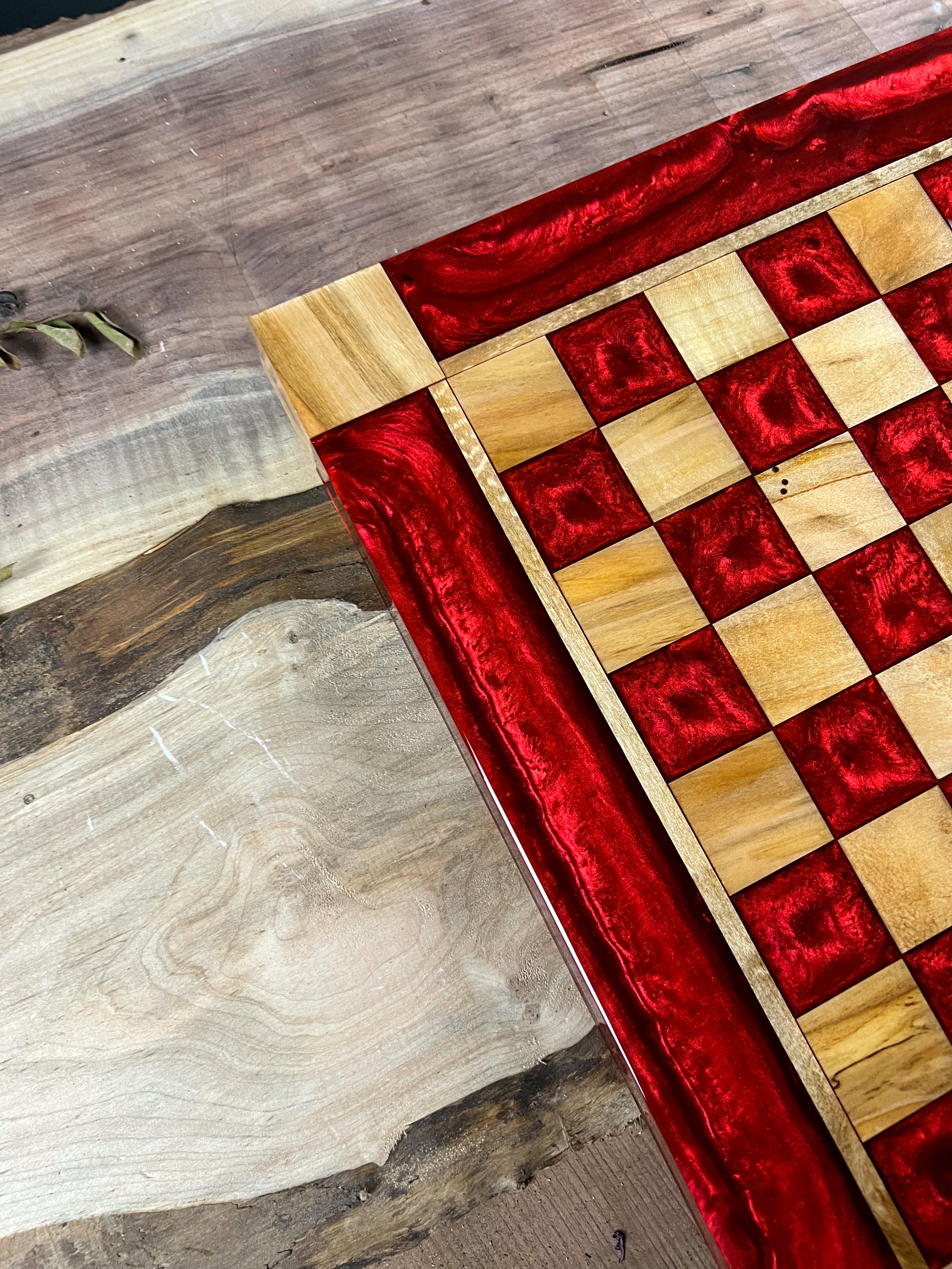 Red Lava Maple Wood Chess Board (Glass Chess Set Included)
