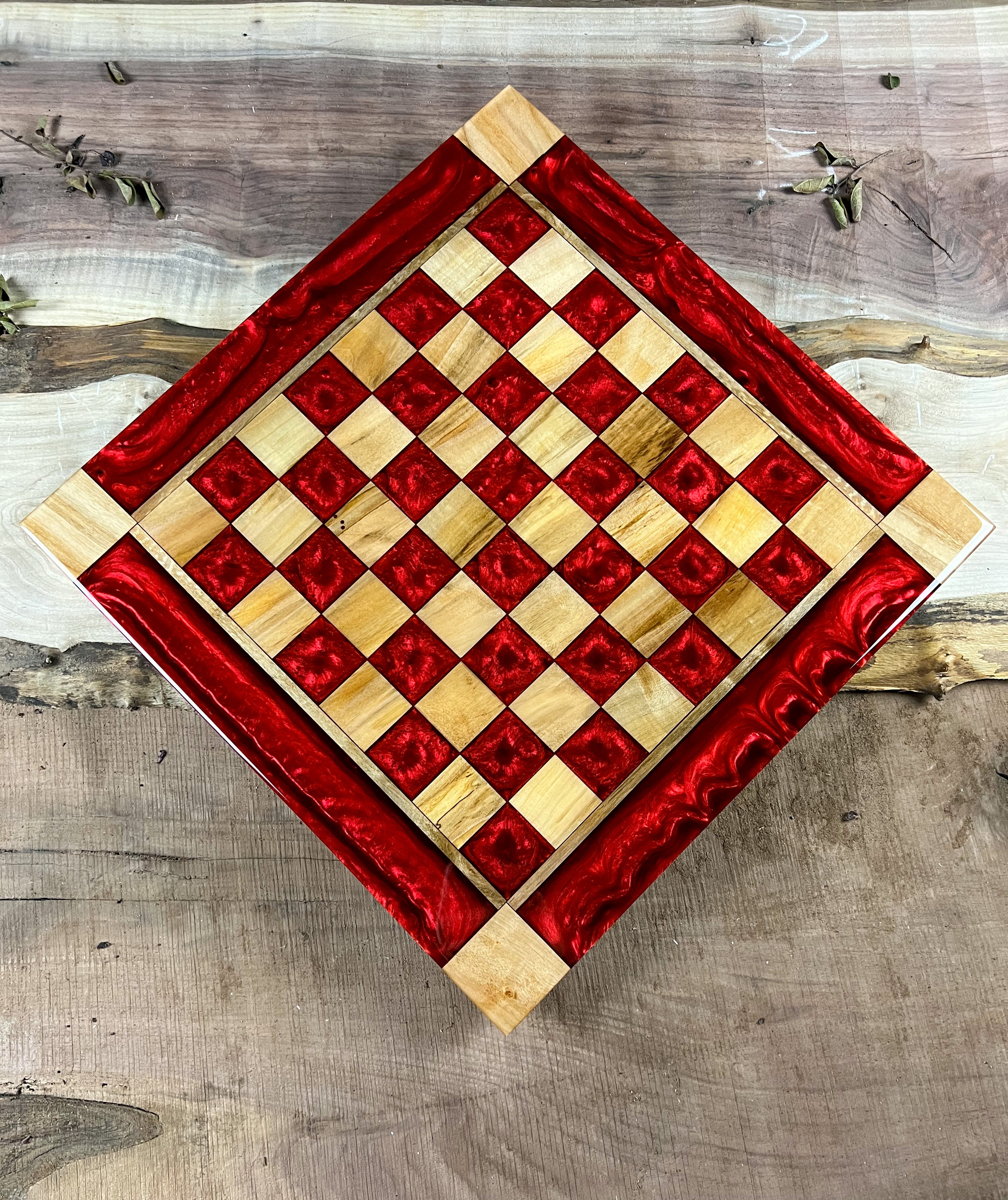 Red Lava Maple Wood Chess Board (Glass Chess Set Included)