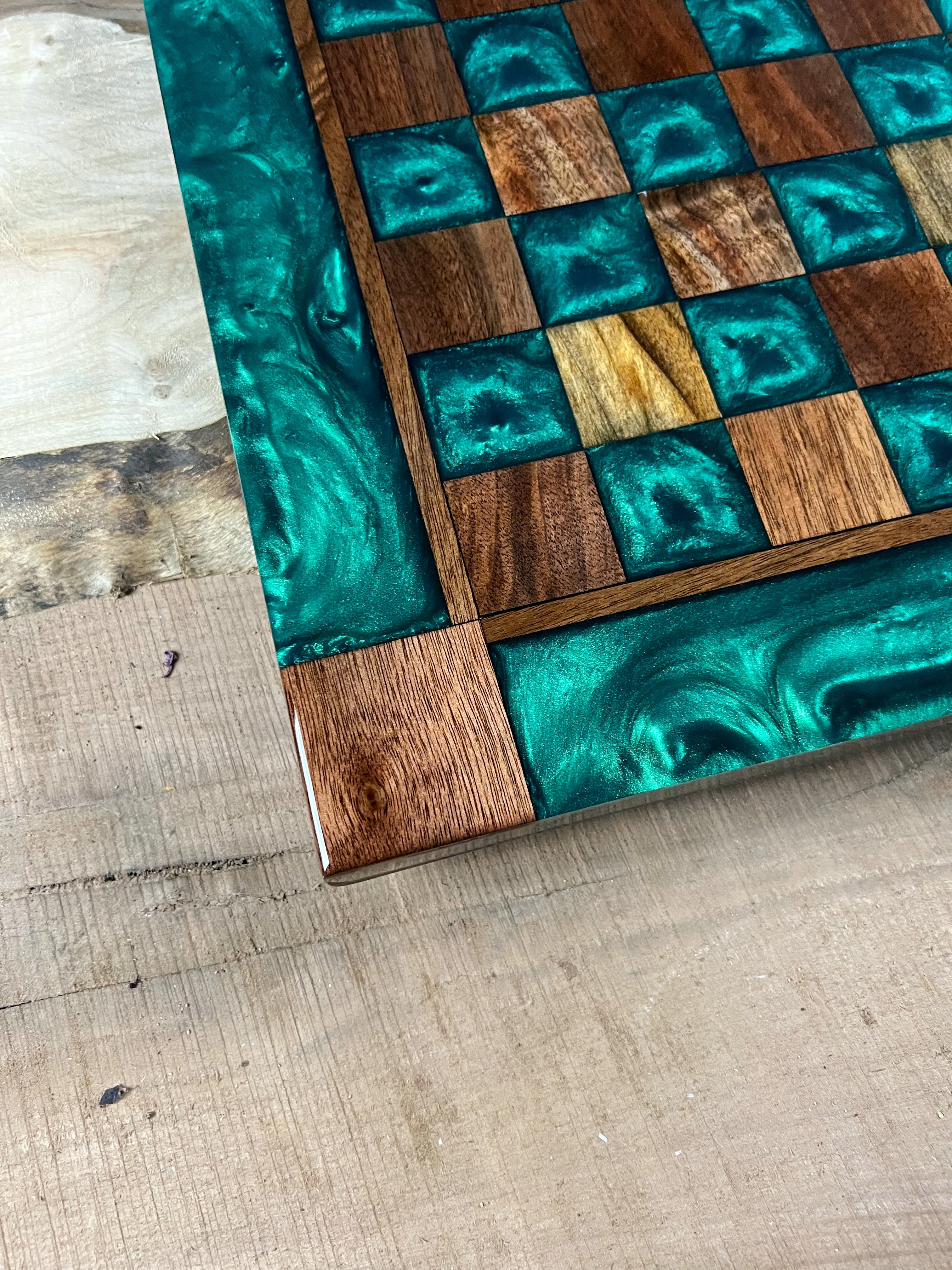 Emerald Green Black Walnut Chess Board (Glass Chess Set Included)
