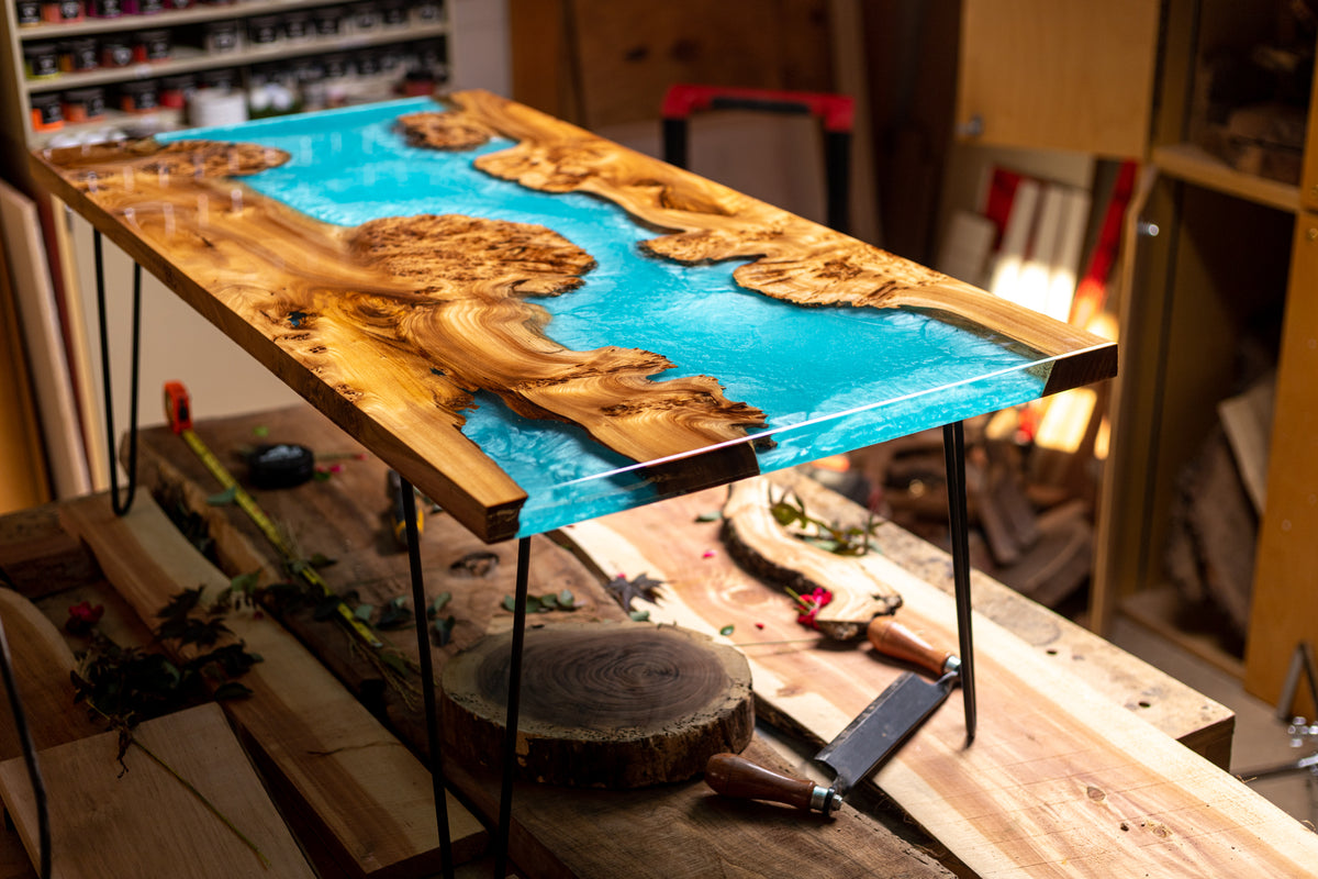 Stream of River Coffee Table, American Fir Burl