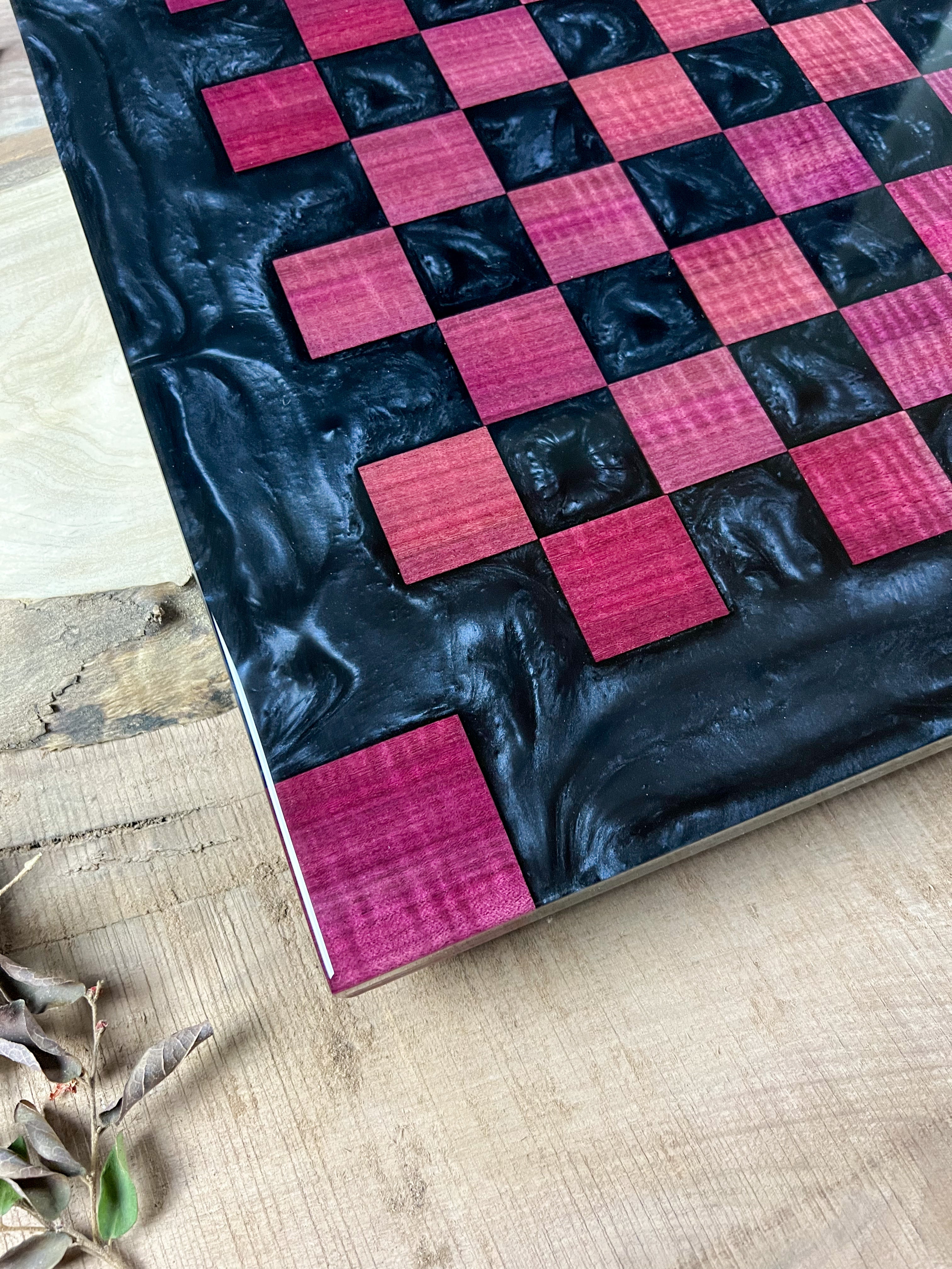 Exotic Purple Heart Black Onyx Chess Board