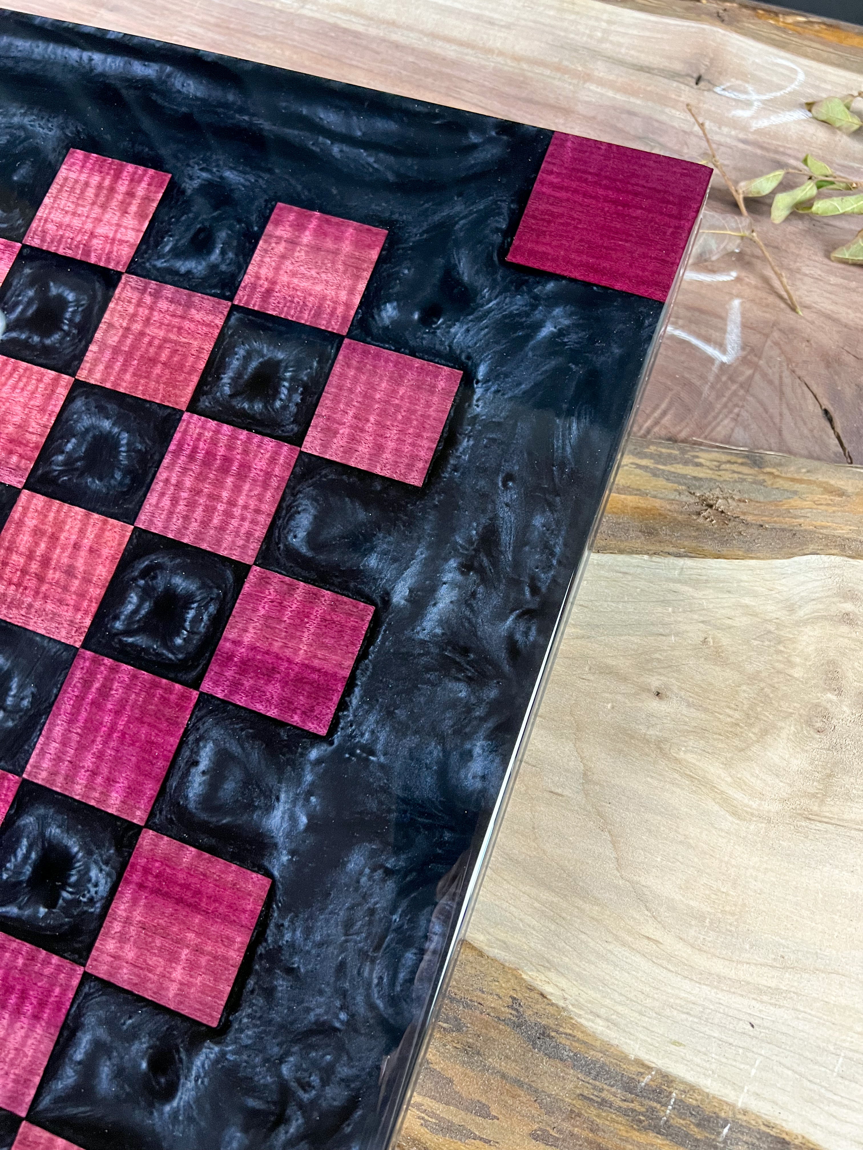 Exotic Purple Heart Black Onyx Chess Board