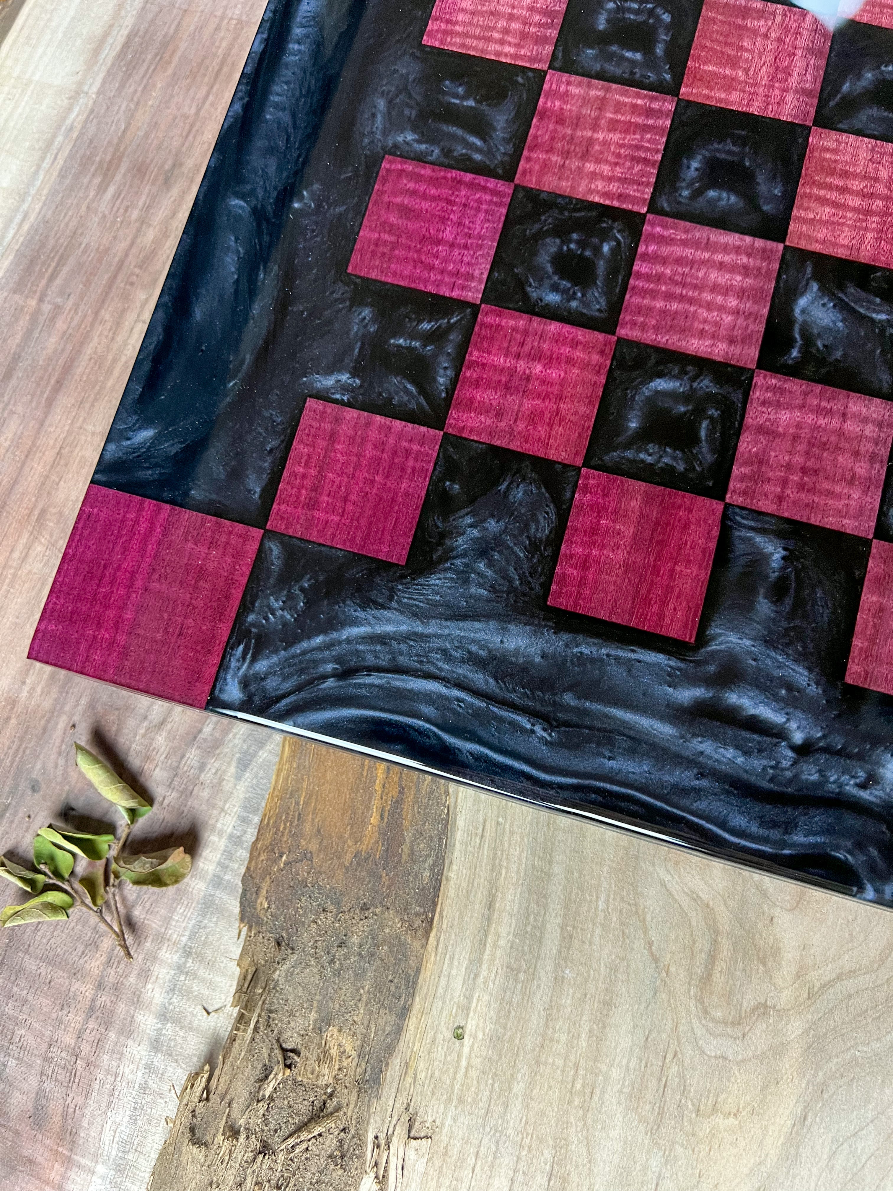 Exotic Purple Heart Black Onyx Chess Board