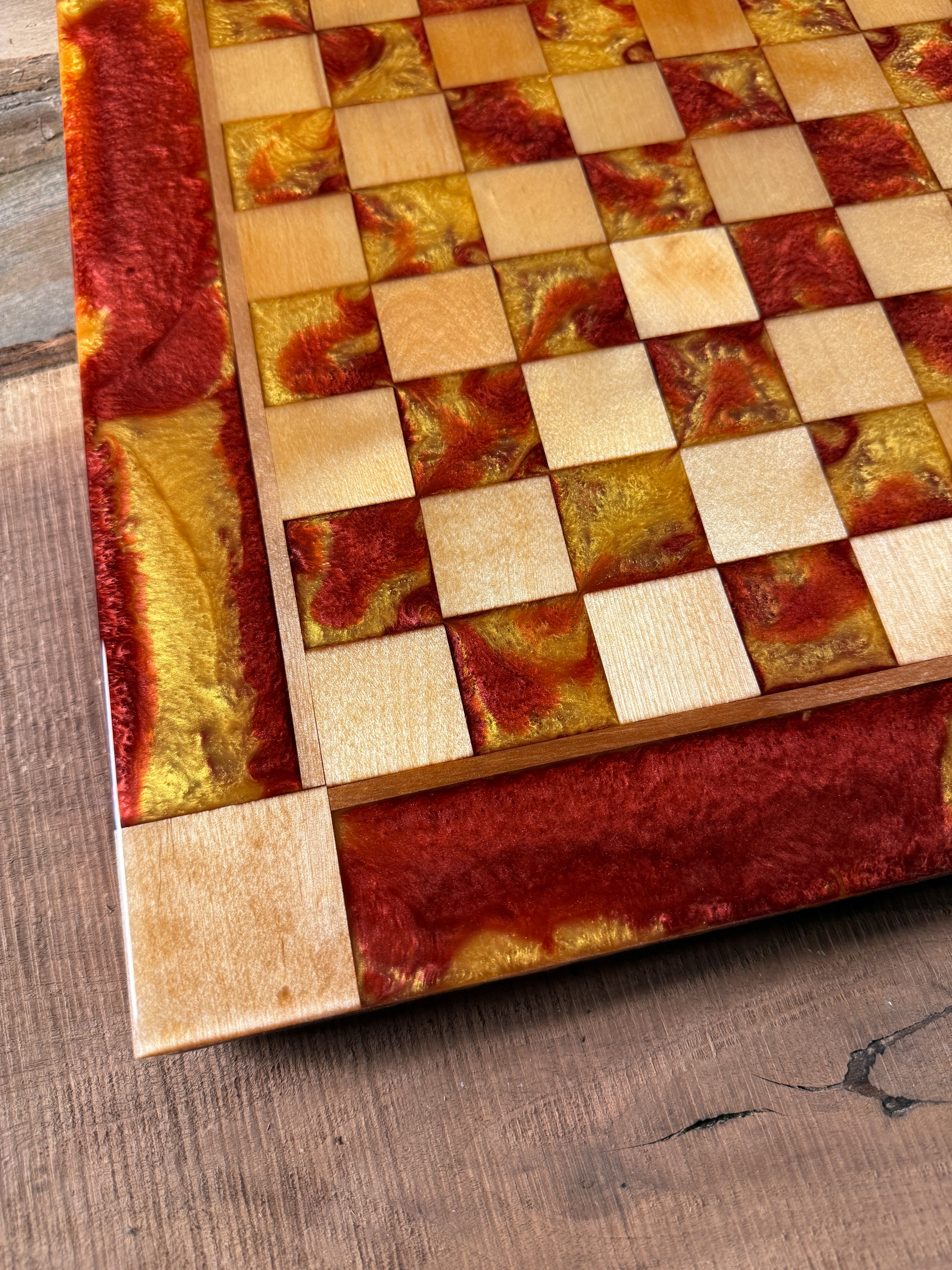 Golden Burgundy Maple Wood Chess/Checker Board