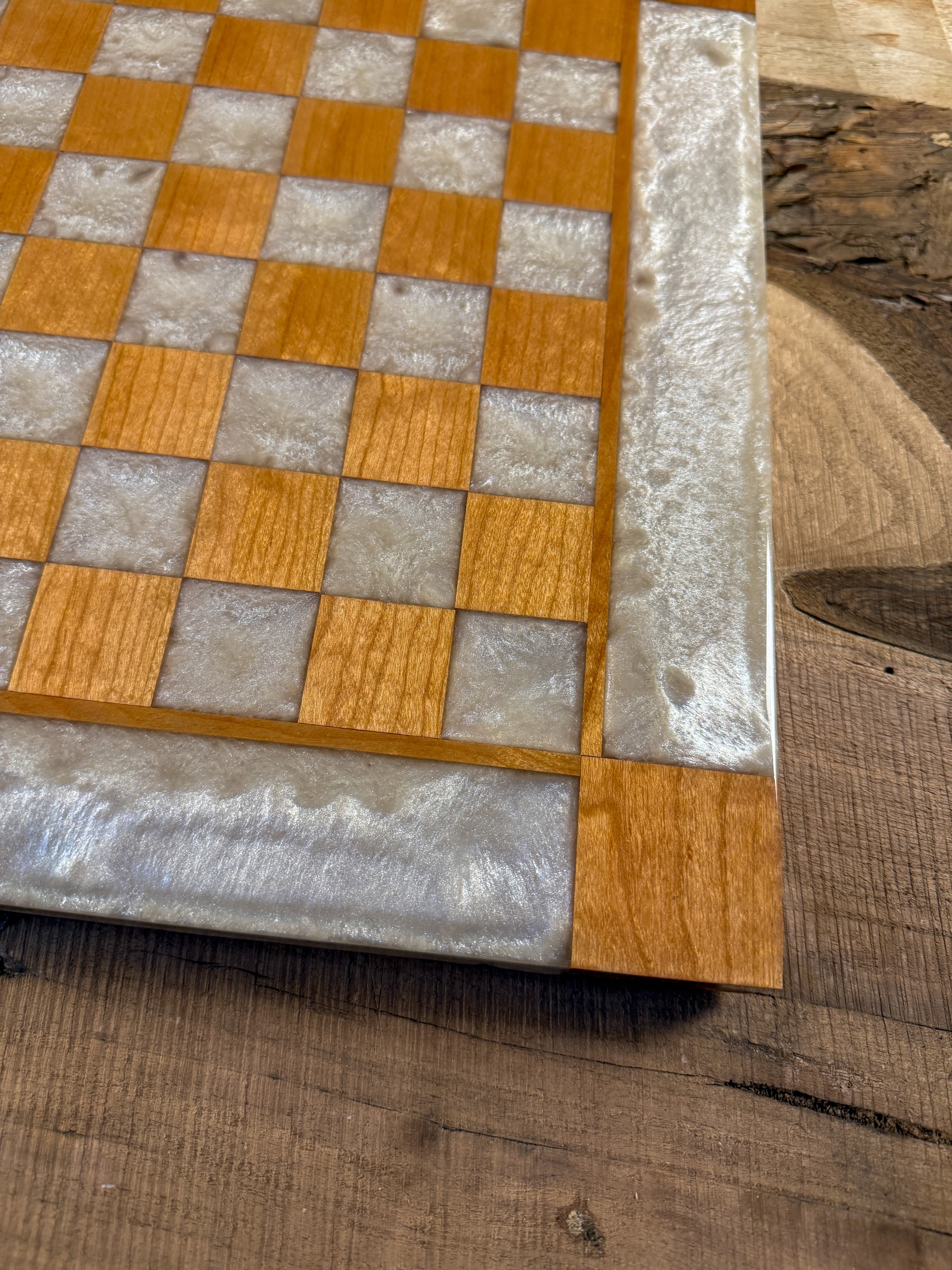 Pearl White Cherry Wood Chess/Checker Board