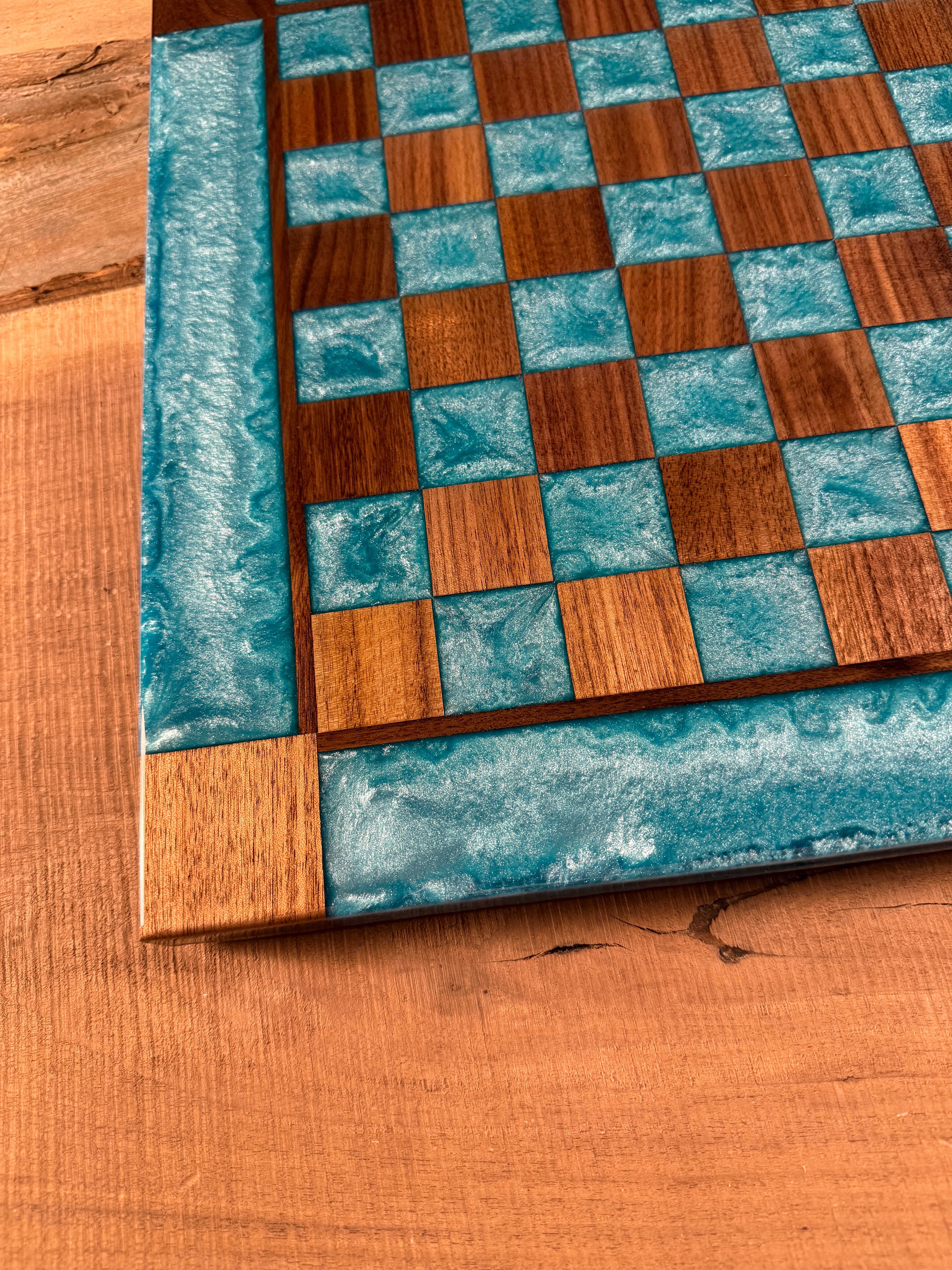 Turquoise Diamond Black Walnut Chess Board
