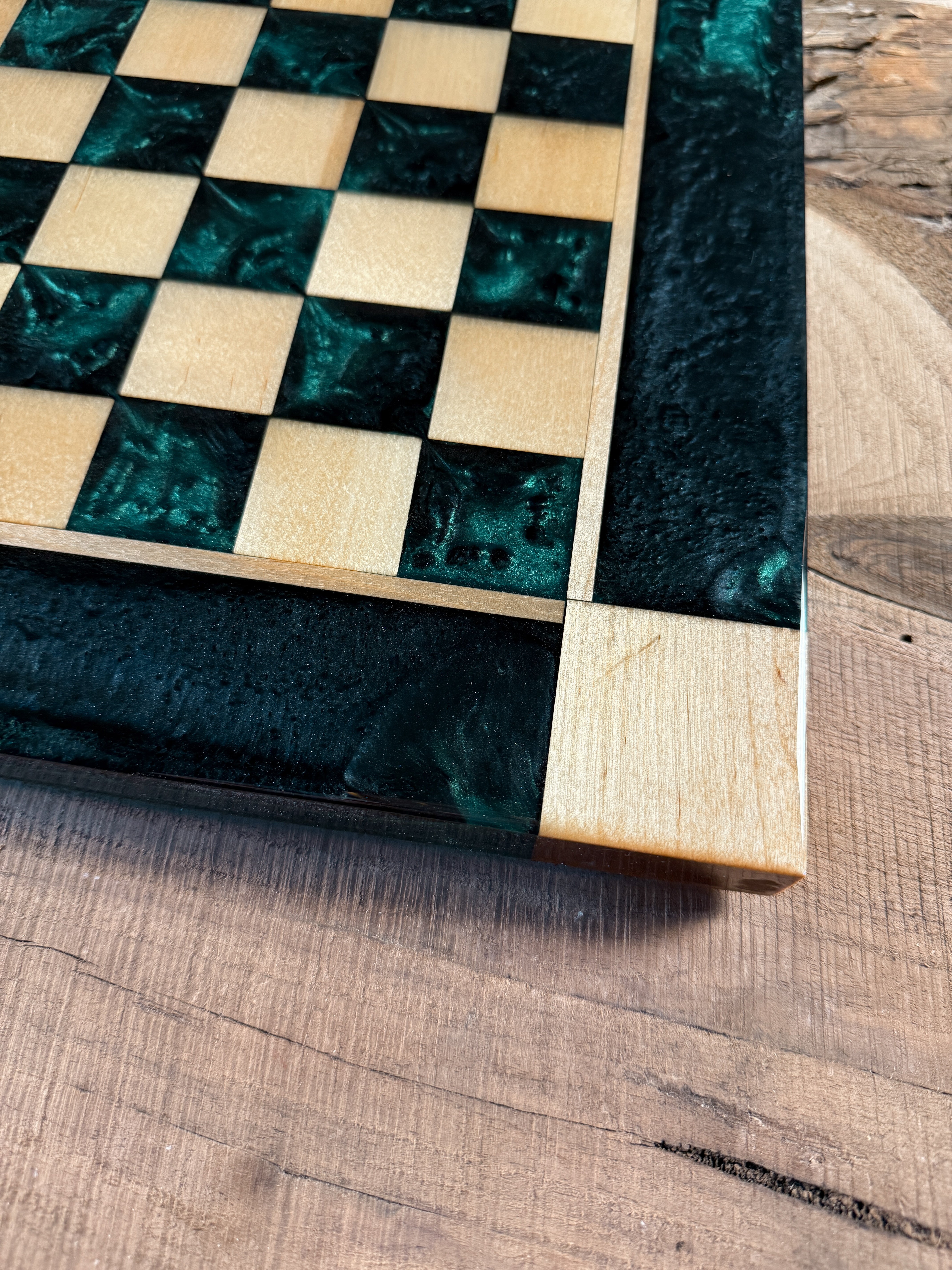 Emerald Black Onyx Maple Wood Chess Board (Chess Set Included)
