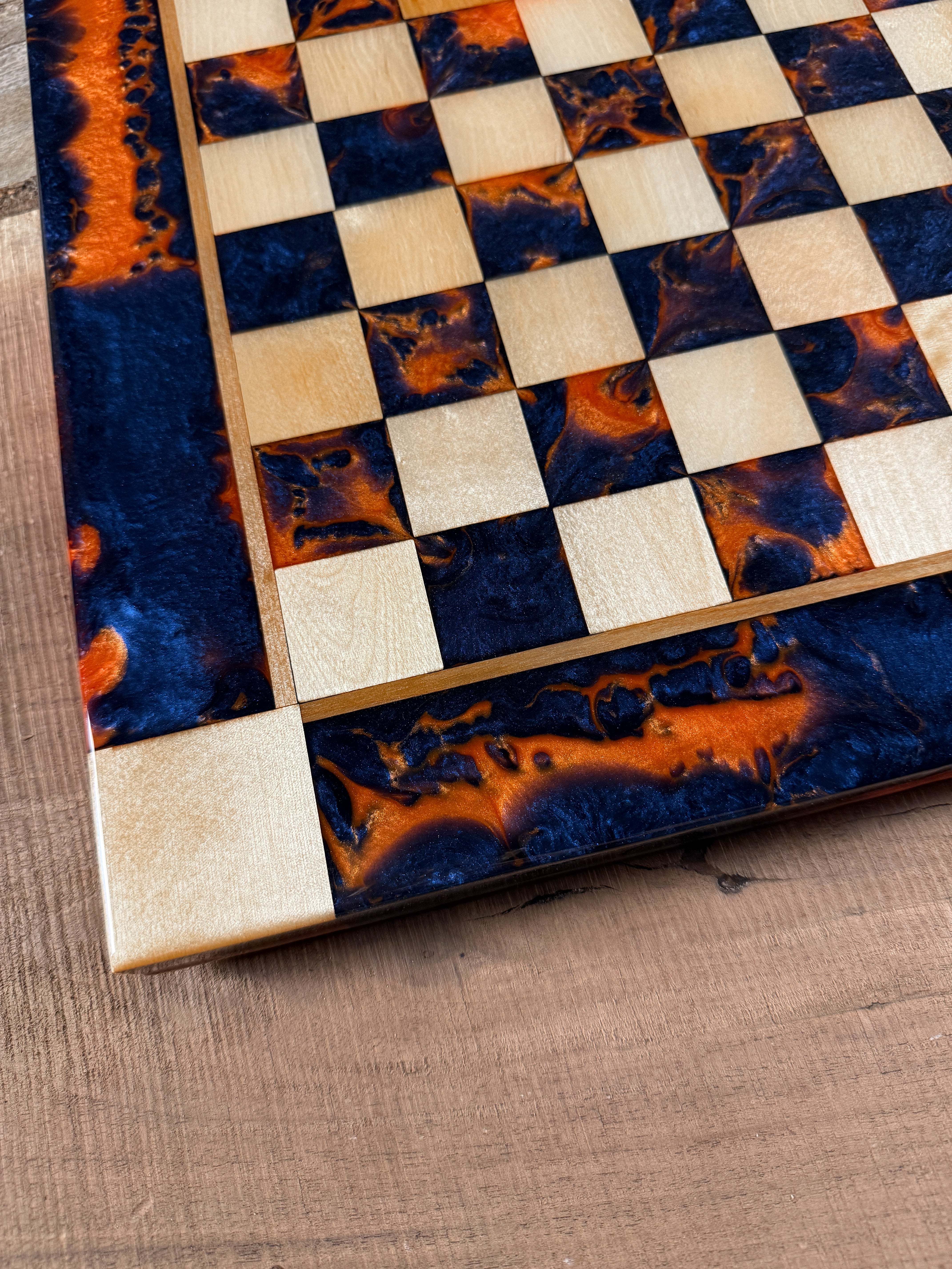 Vivid Orange Dark Blue Maple Wood Chess Checker Board
