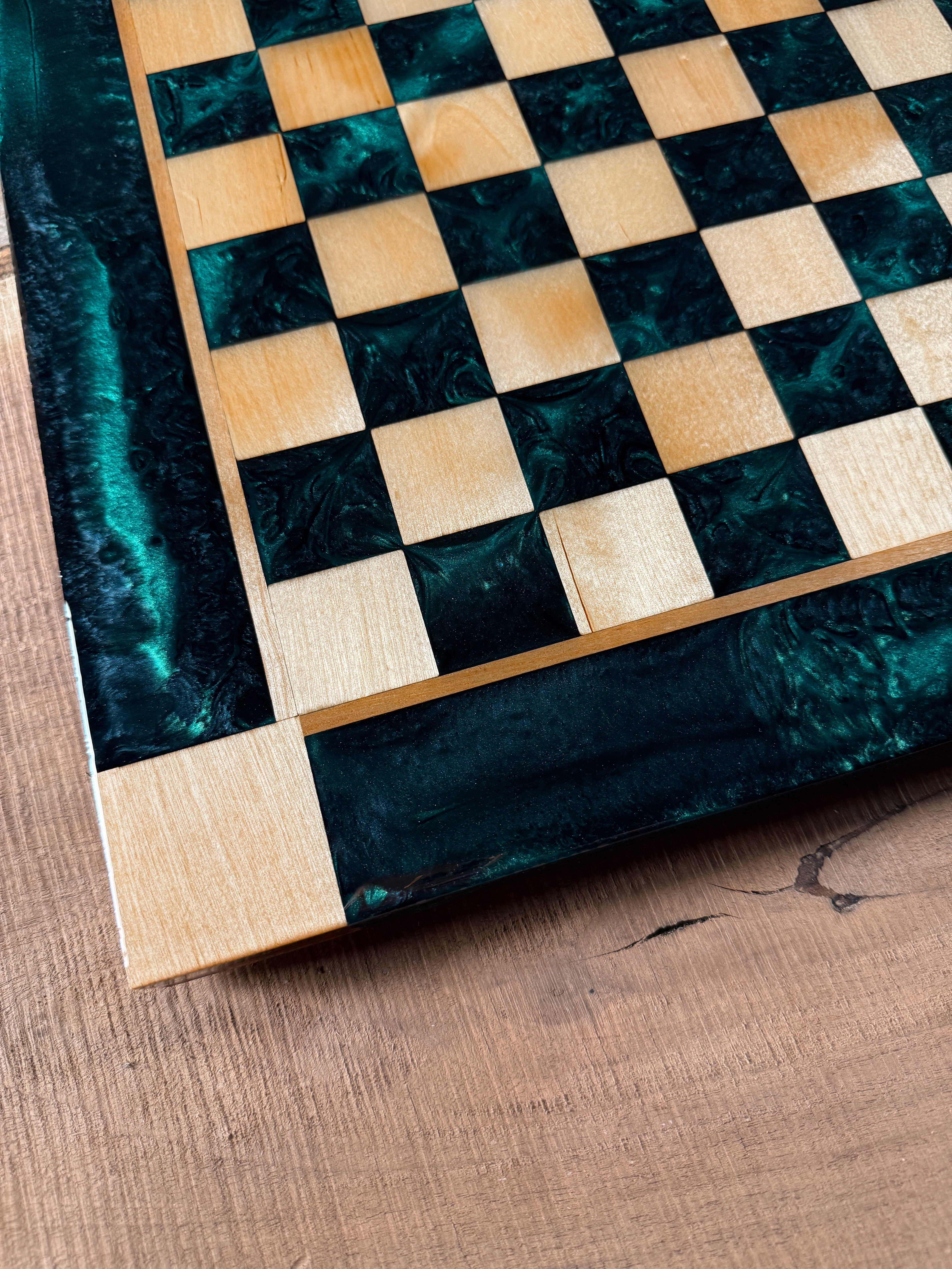 Emerald Black Onyx Maple Wood Chess Board (Chess Set Included)