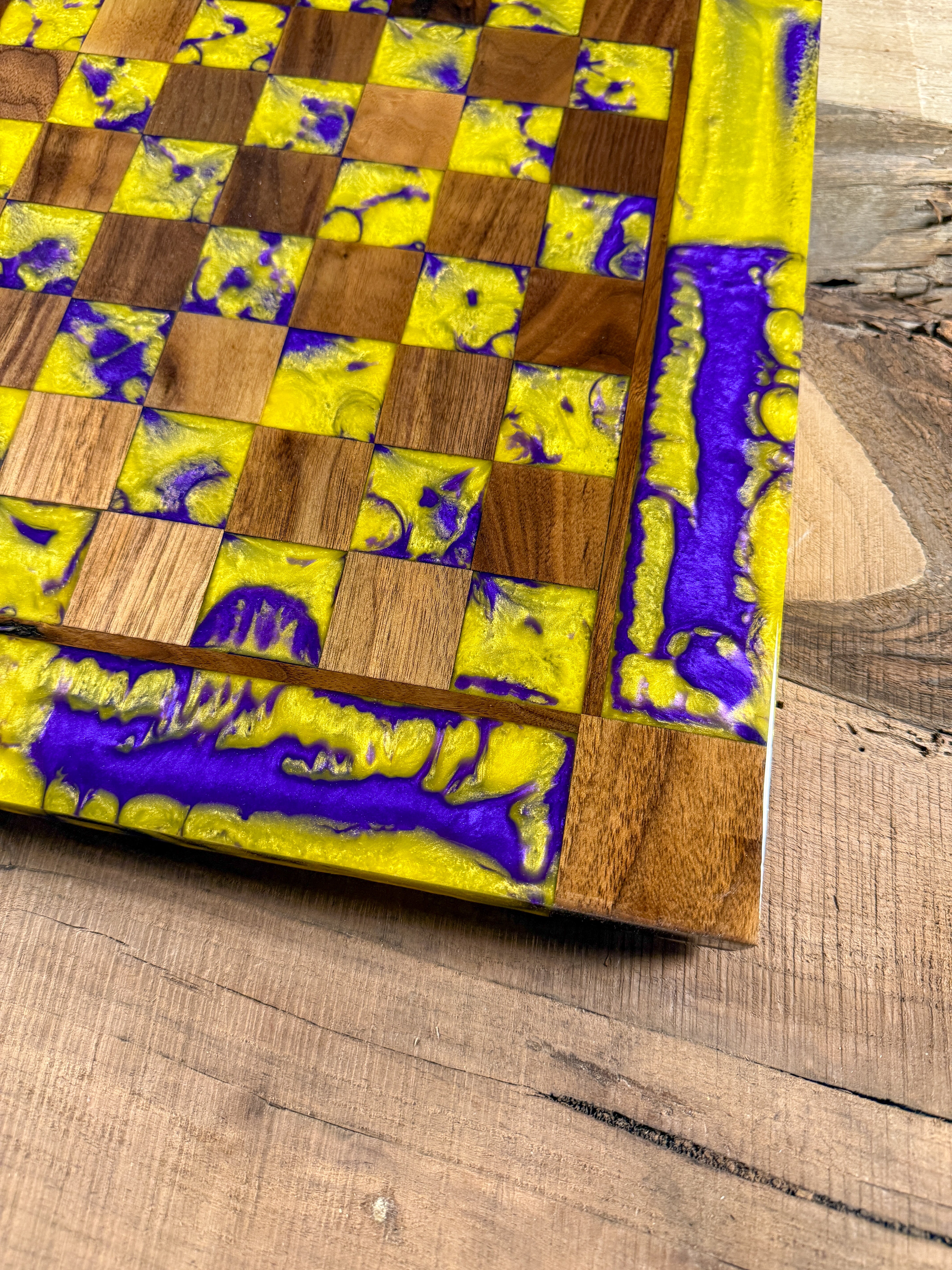 Purple Haze Vivid Yellow Walnut Chess Board (Chess Set Included)