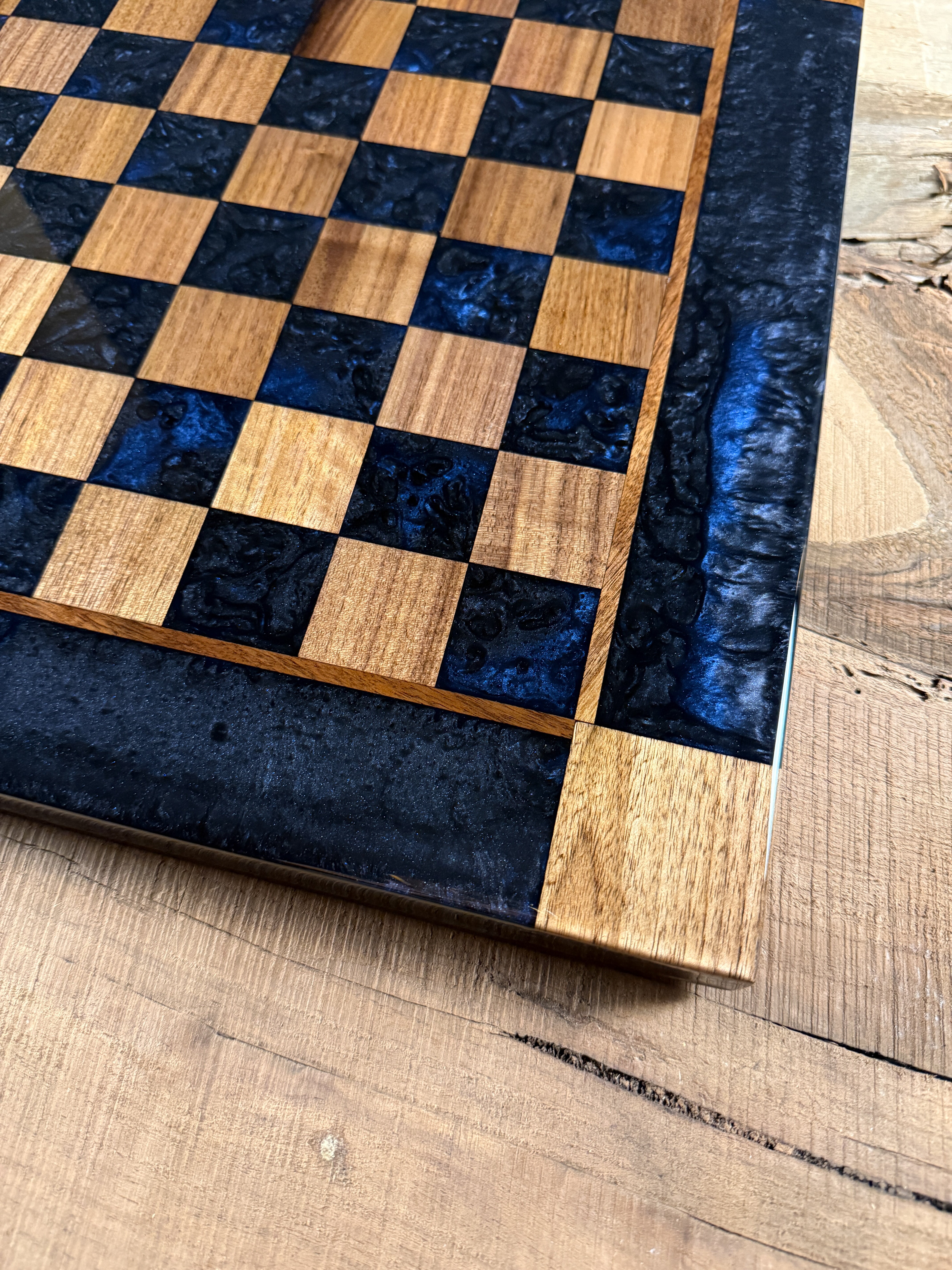 Midnight Blue Walnut Chess Board (INCLUDES PIECES)
