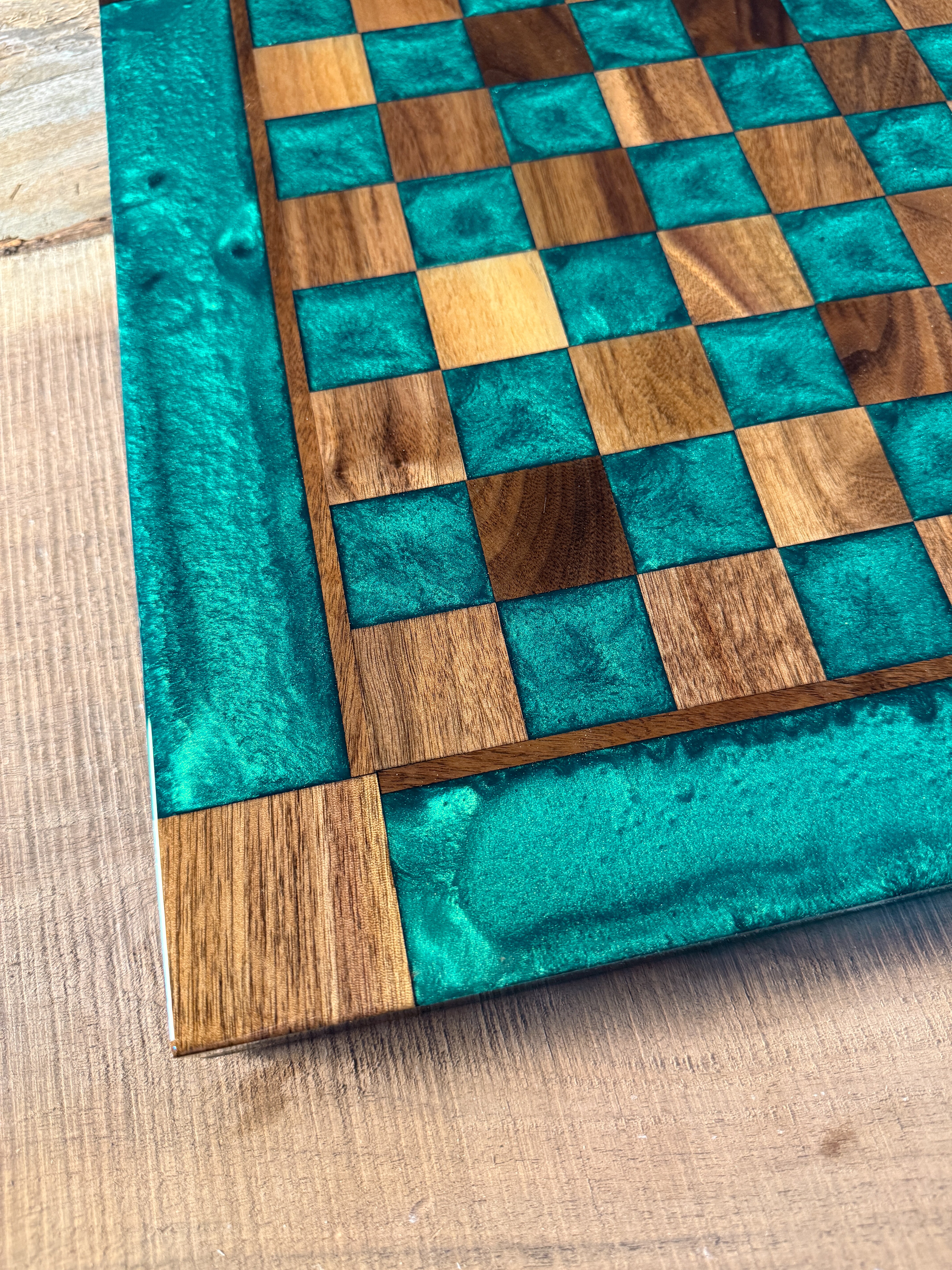 Emerald Green Black Walnut Chess Board (Chess Set Included)