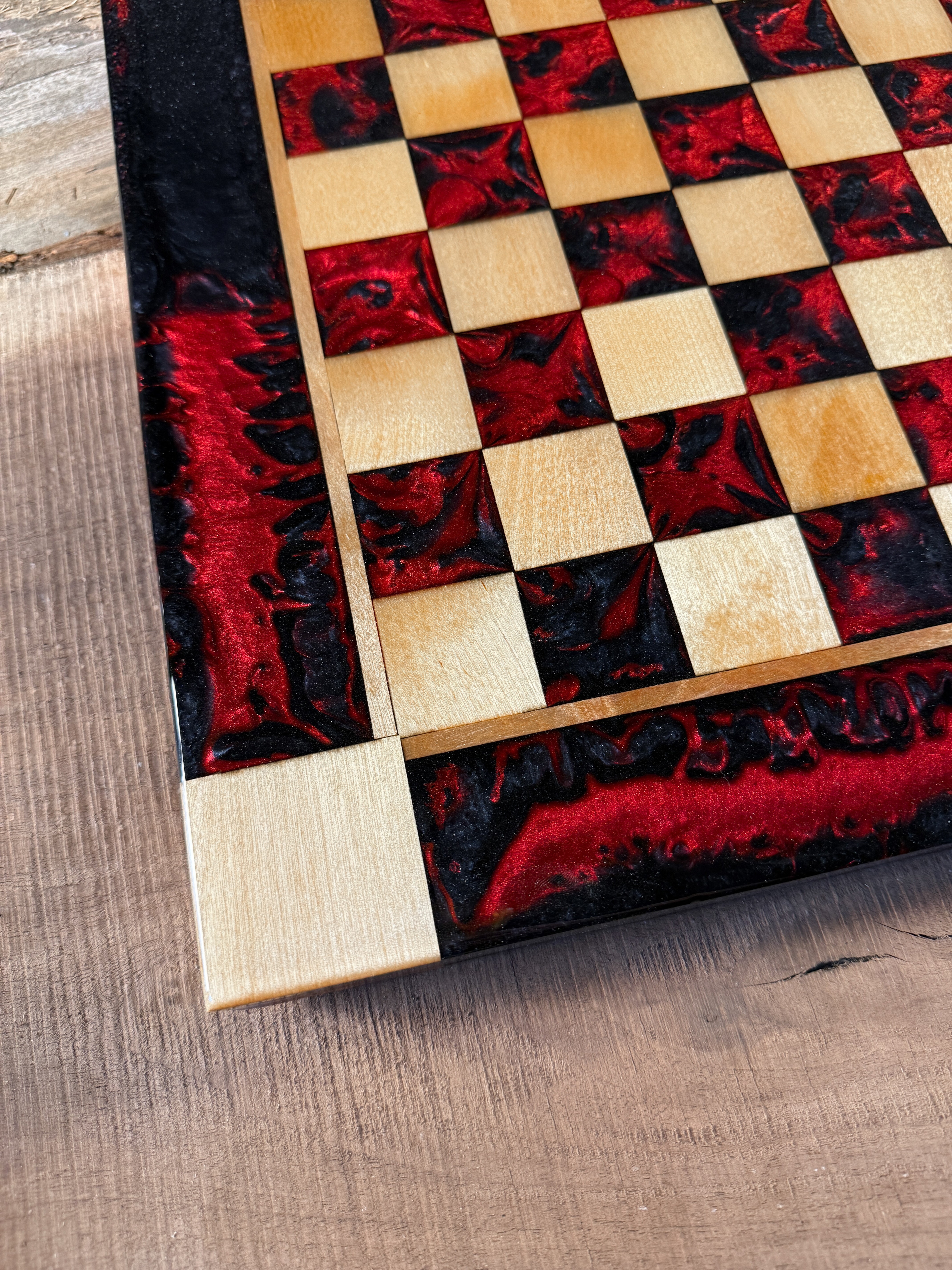 Red and Black Maple Wood Chess Board (Chess Set Included)
