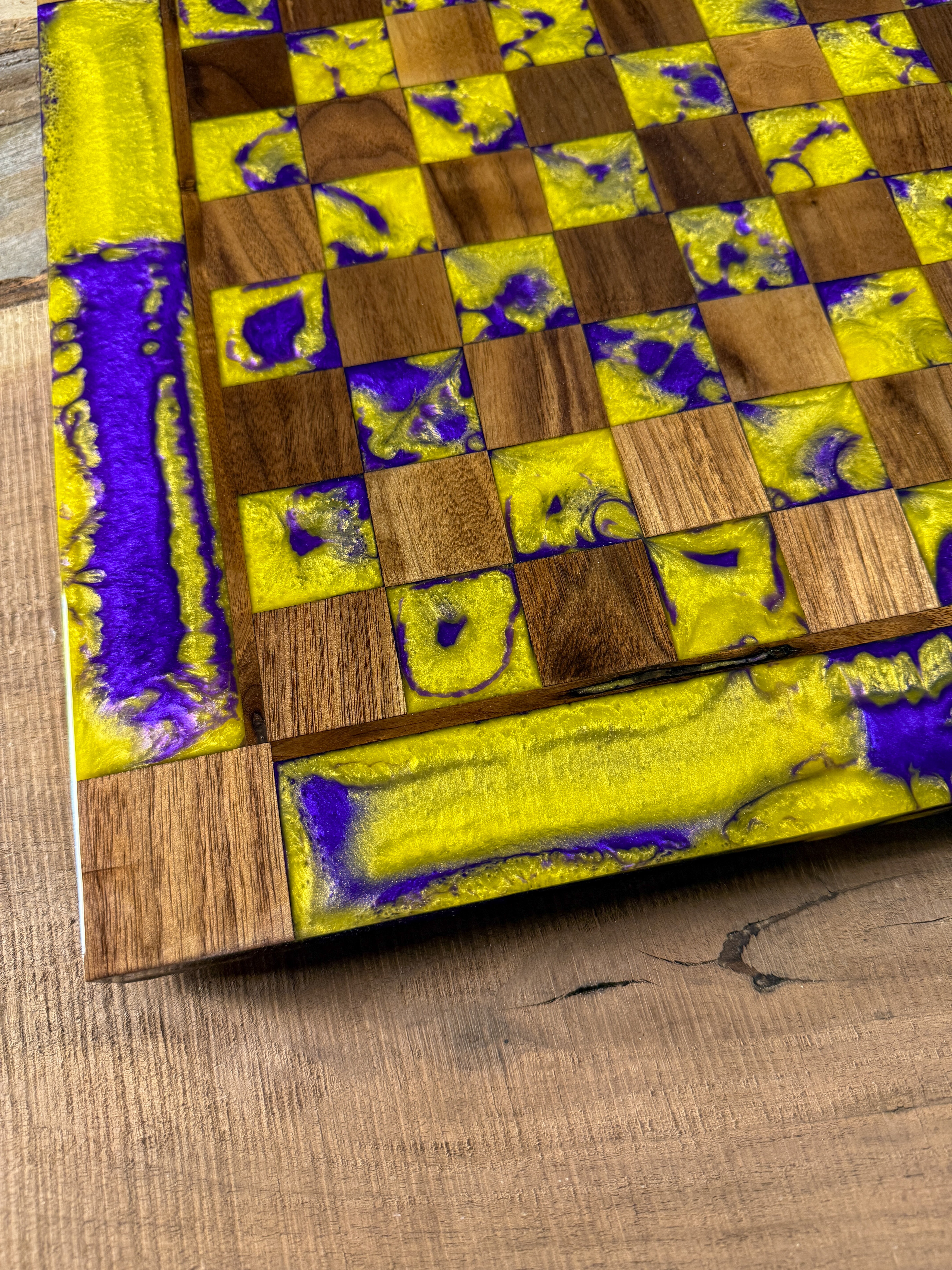 Purple Haze Vivid Yellow Walnut Chess Board (Chess Set Included)