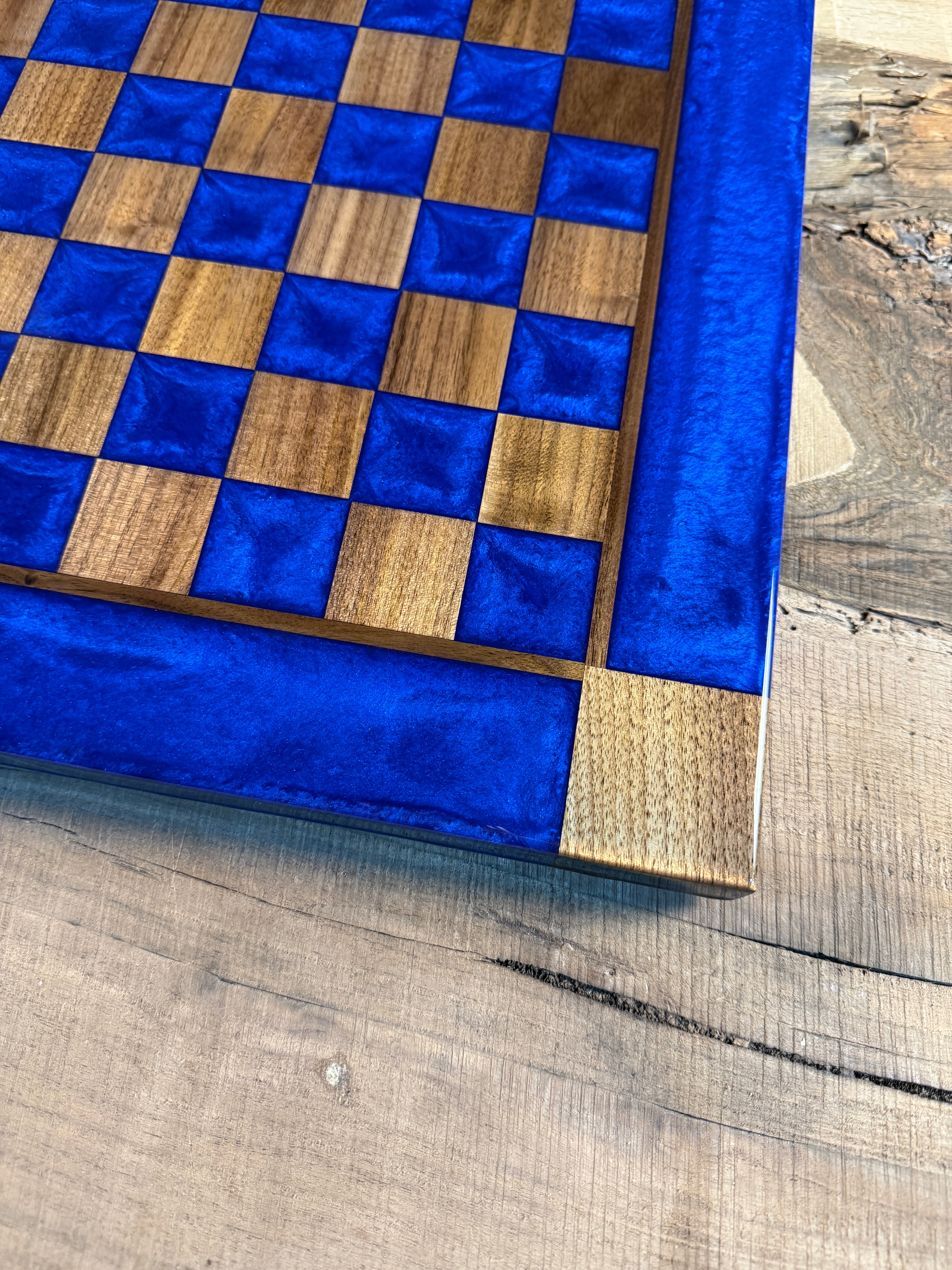 Deep Blue Walnut Chess Board