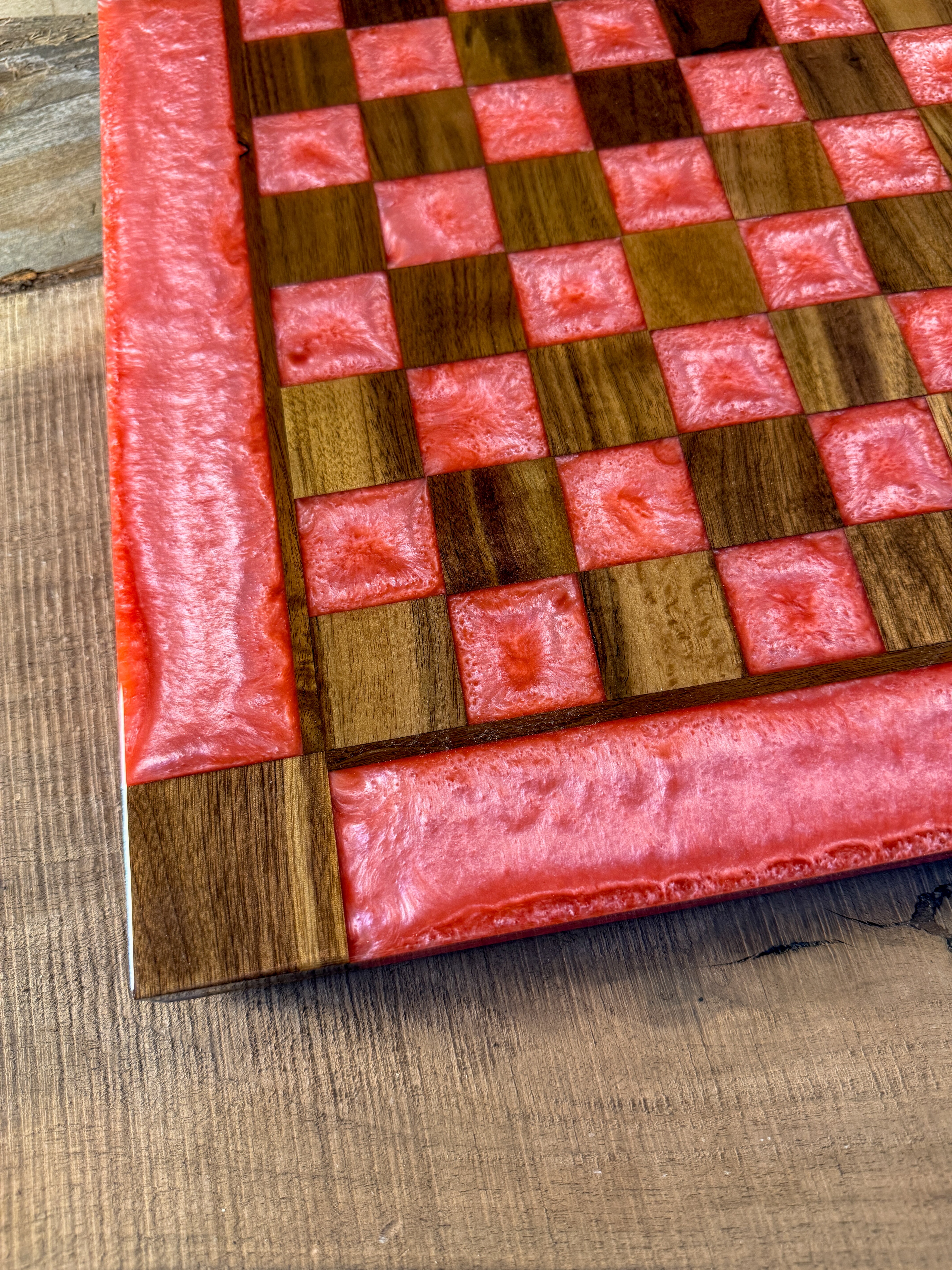 Pink Pearl Black Walnut Chess Board (Chess Set Included)