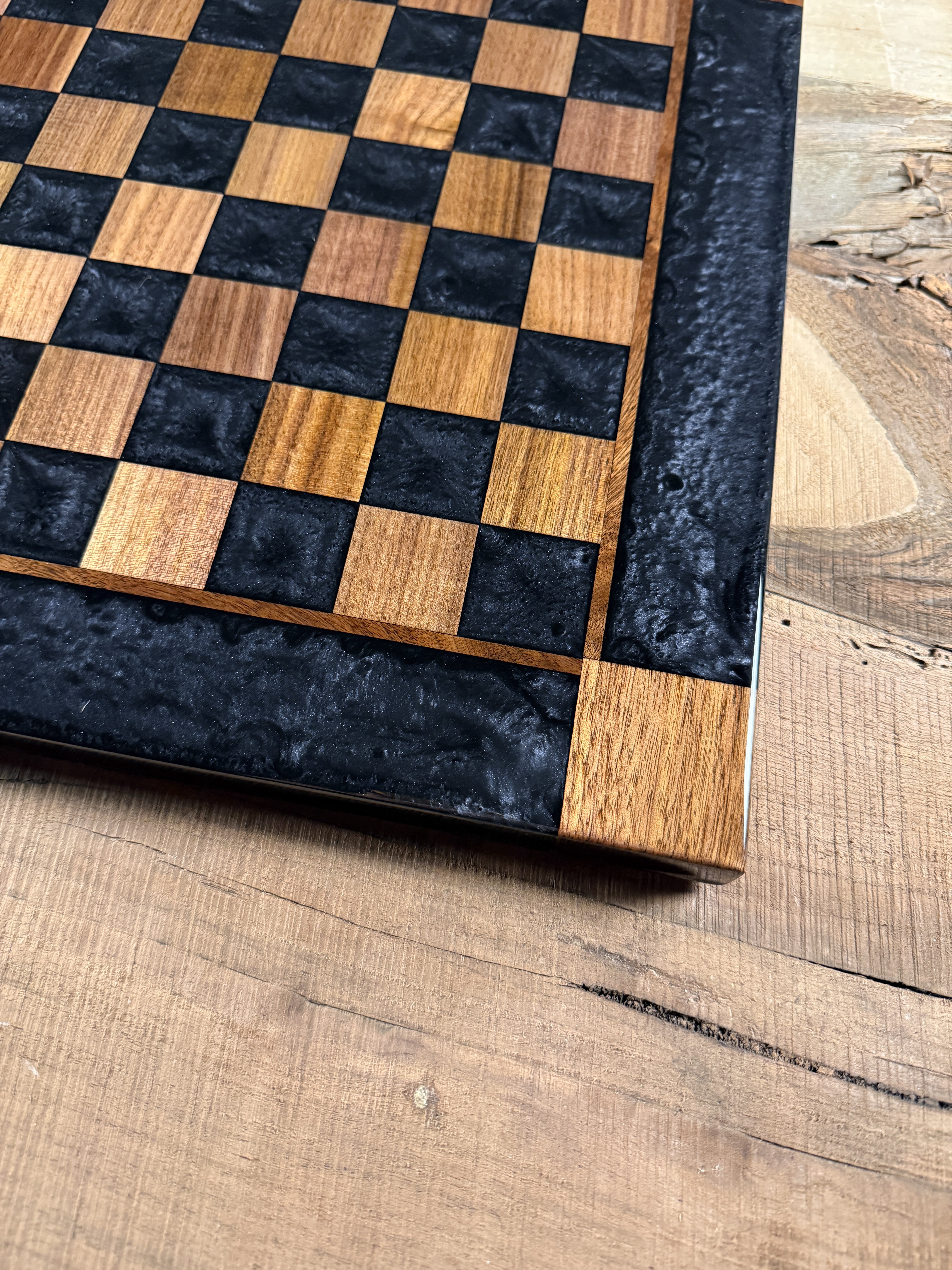 Black Onyx Walnut Chess Board (Chess Set Included)