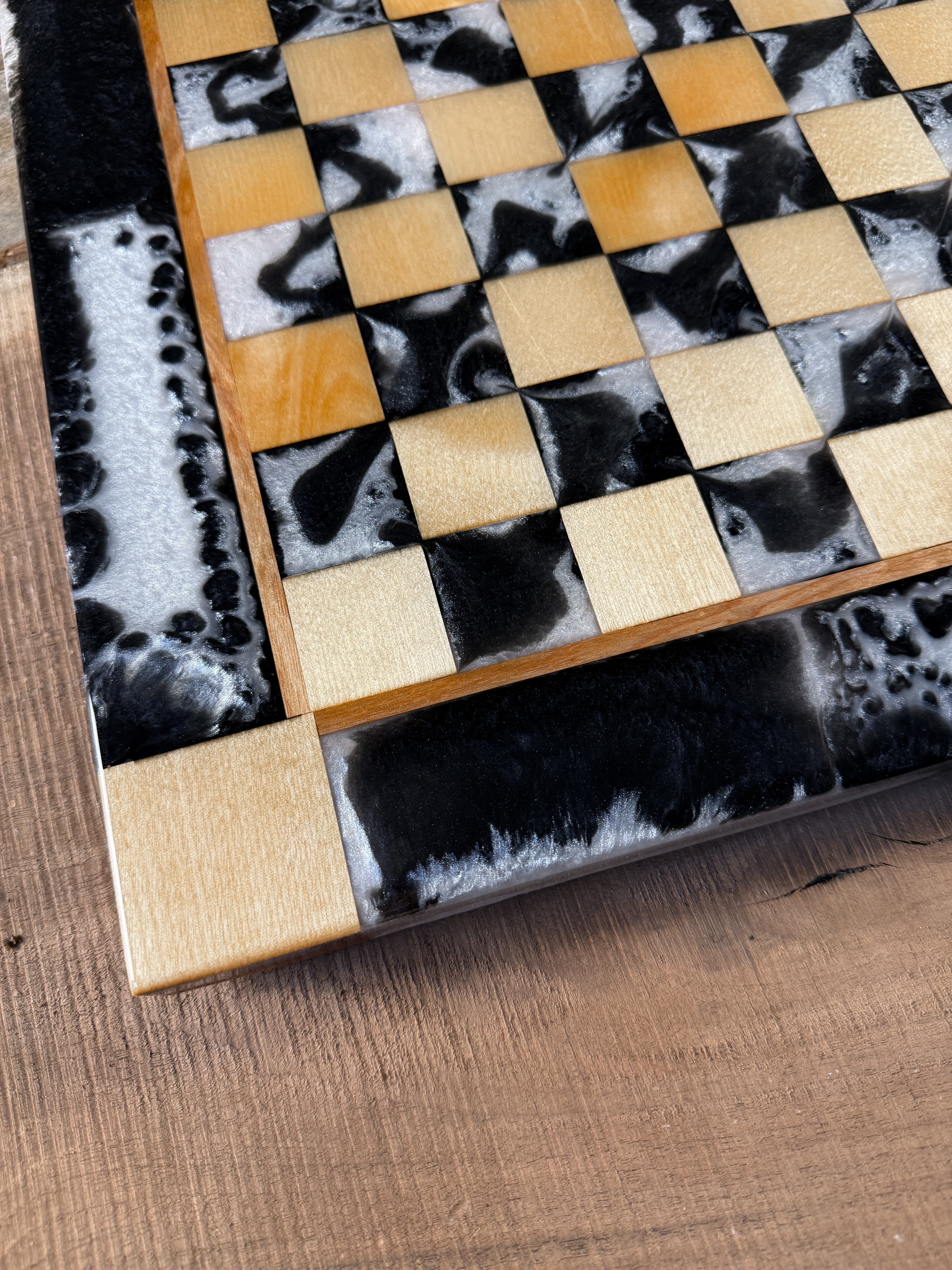 Maple Wood Pearl Black Onyx Chess Board (Glass Chess Set Included)