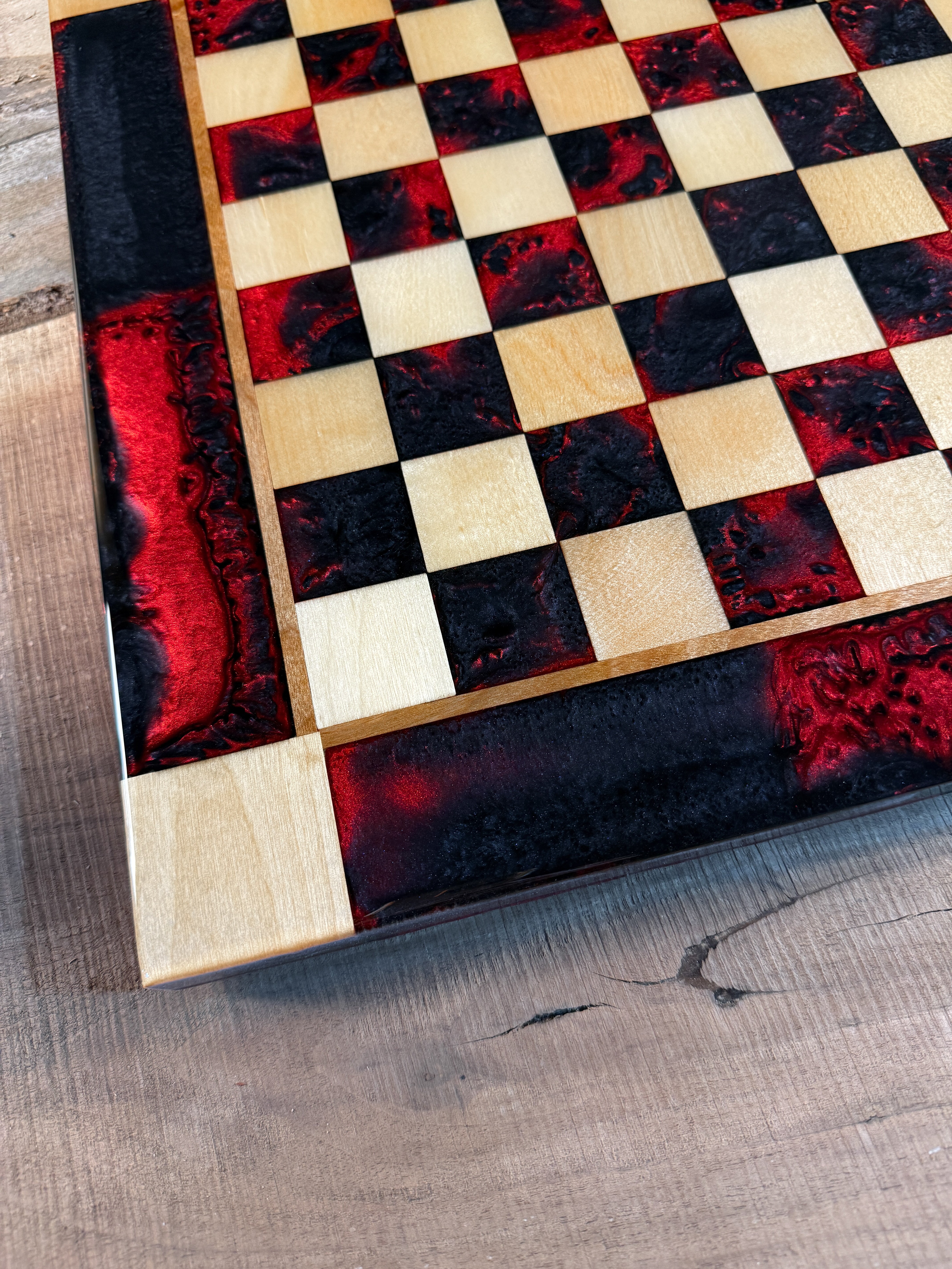 Red and Black Maple Wood Chess Board