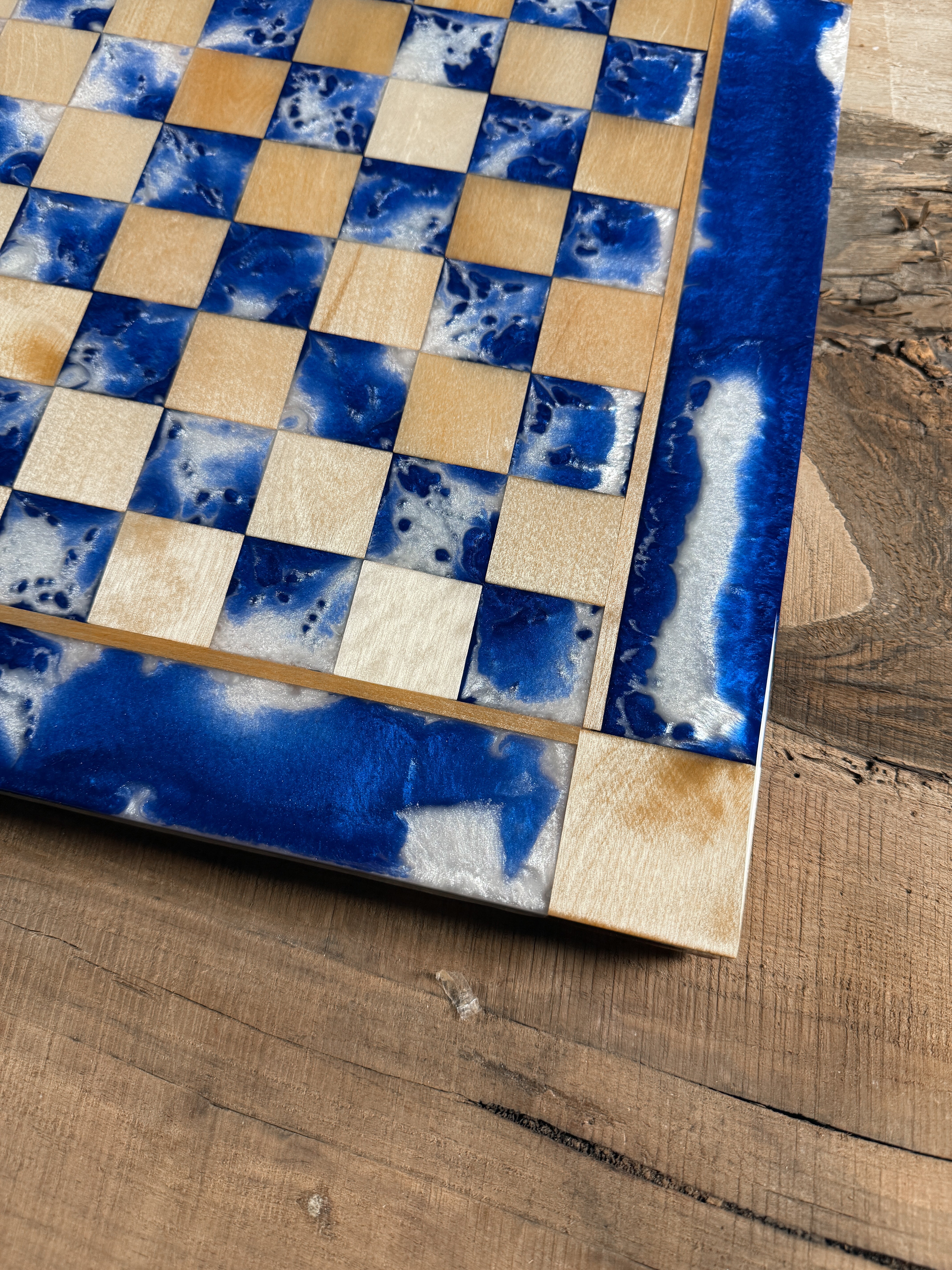 Deep Blue Cloud Maple Wood Chess Board