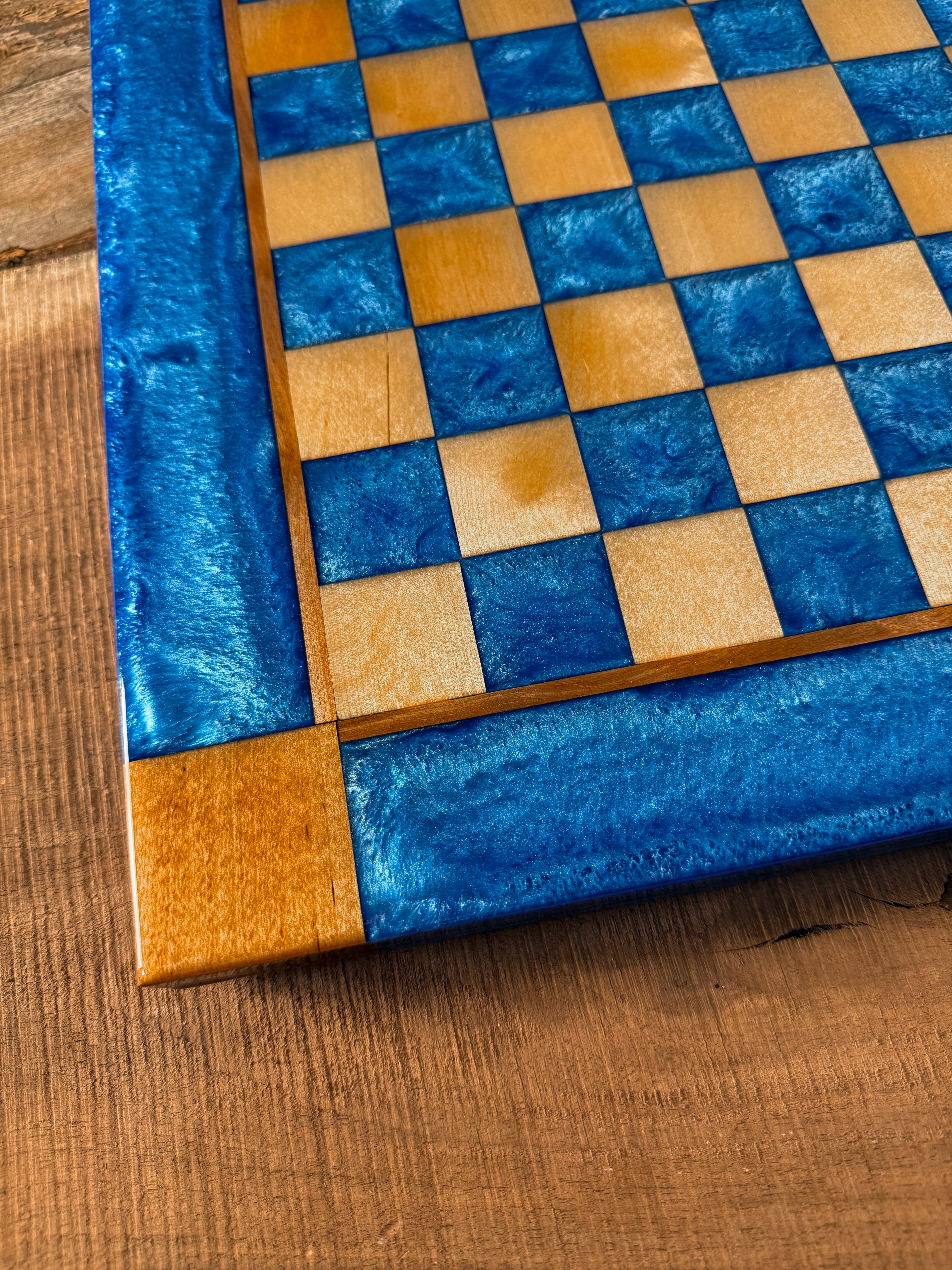 Caribbean Blue Maple Wood Chess Board (Chess Set Included)
