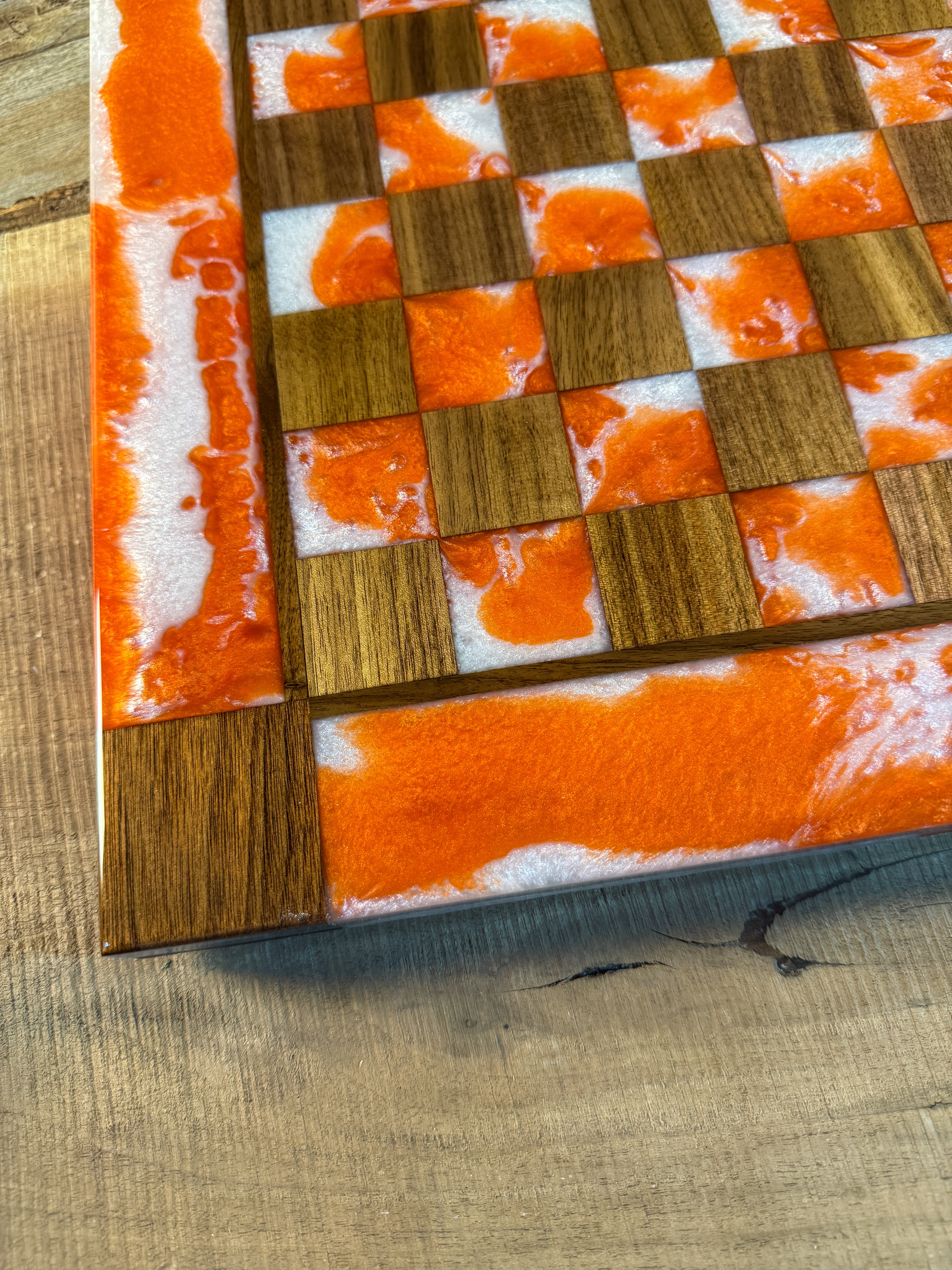 Pearl White Orange Black Walnut Chess Board