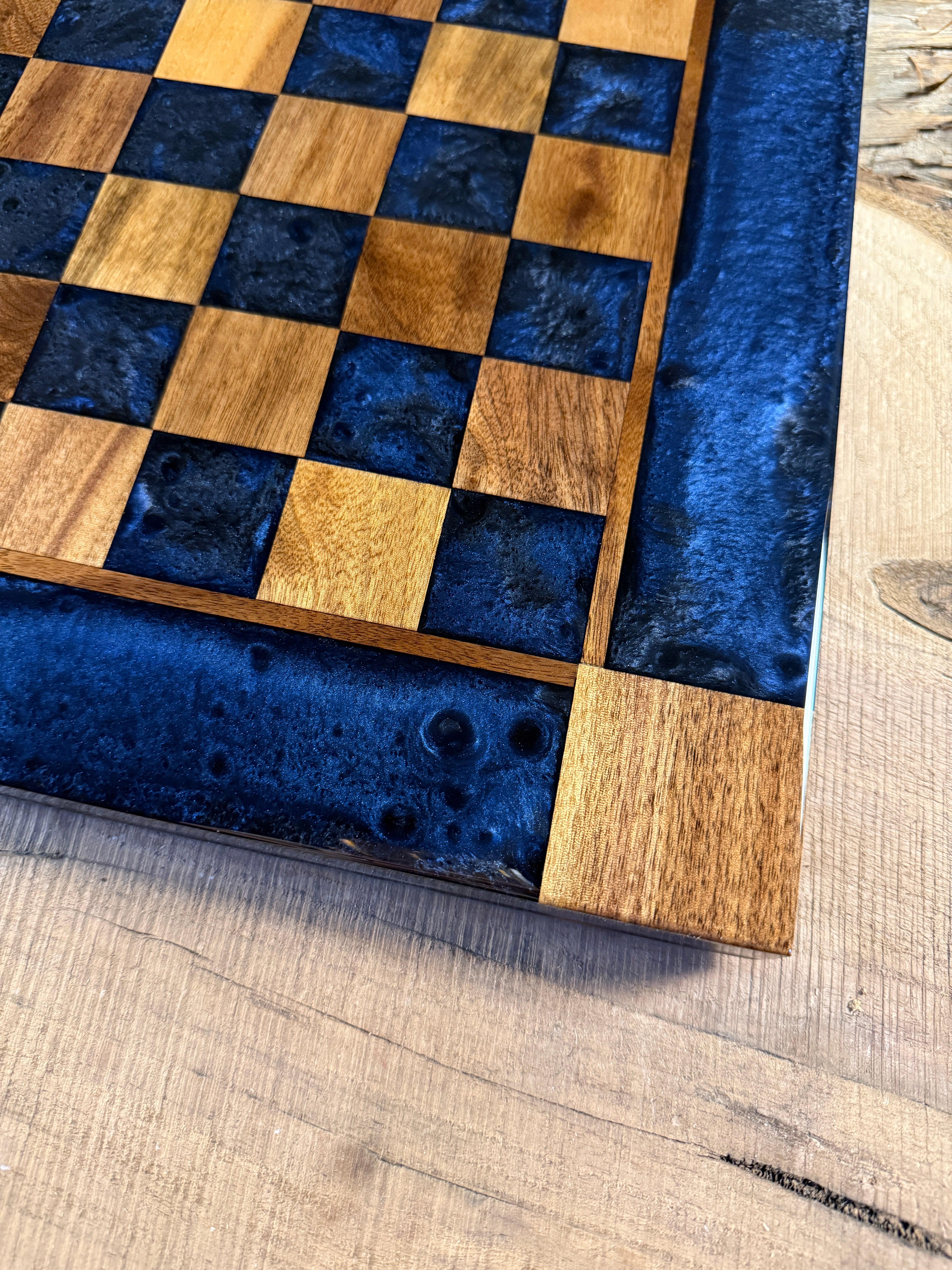Midnight Blue Walnut Chess Board (INCLUDES PIECES)
