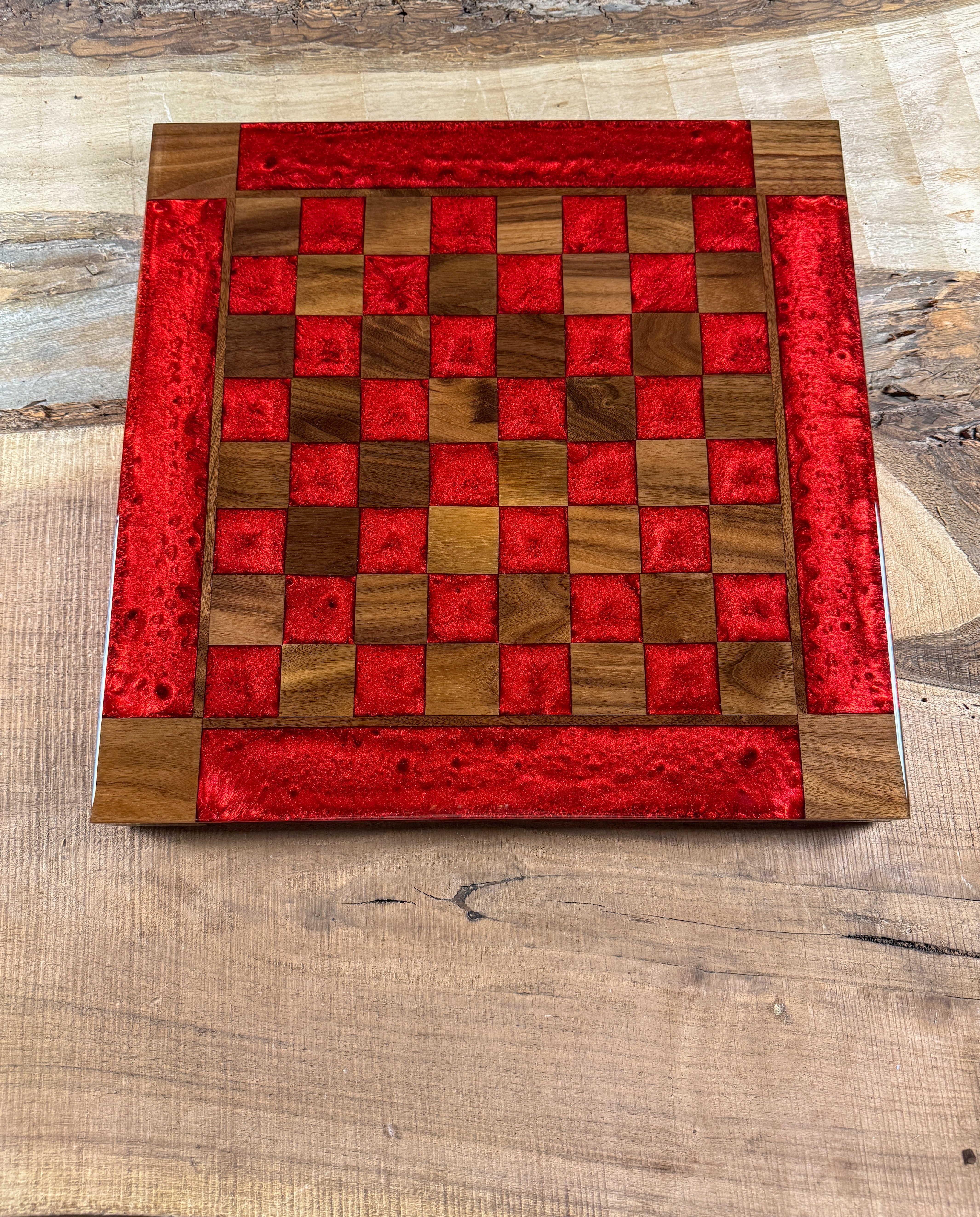 Red Lava Black Walnut Chess Board (Chess Set Included)